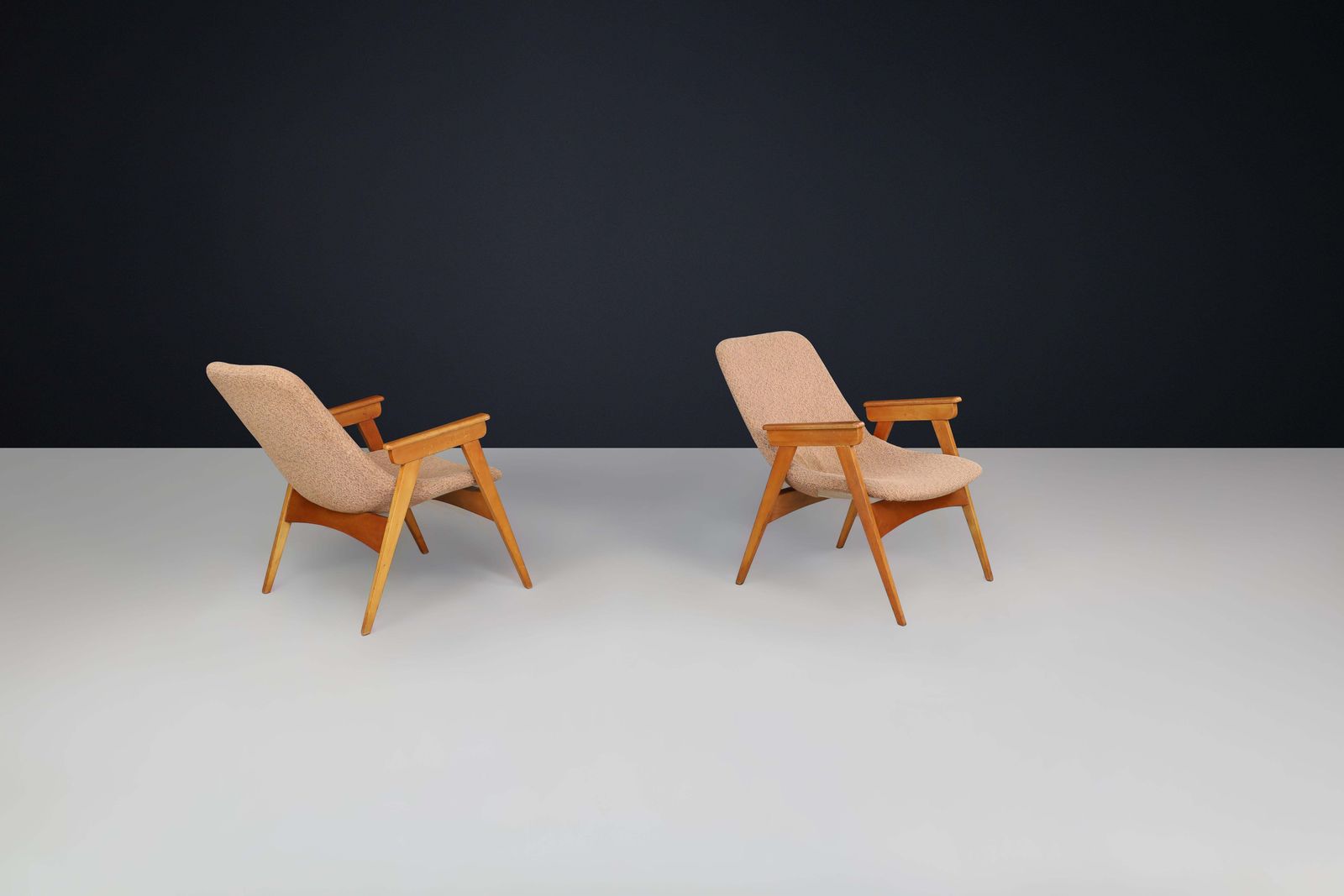 Pair Of 1950s European Beech & Fiberglass Lounge Chairs – Mid Century Modern photo Furniture
