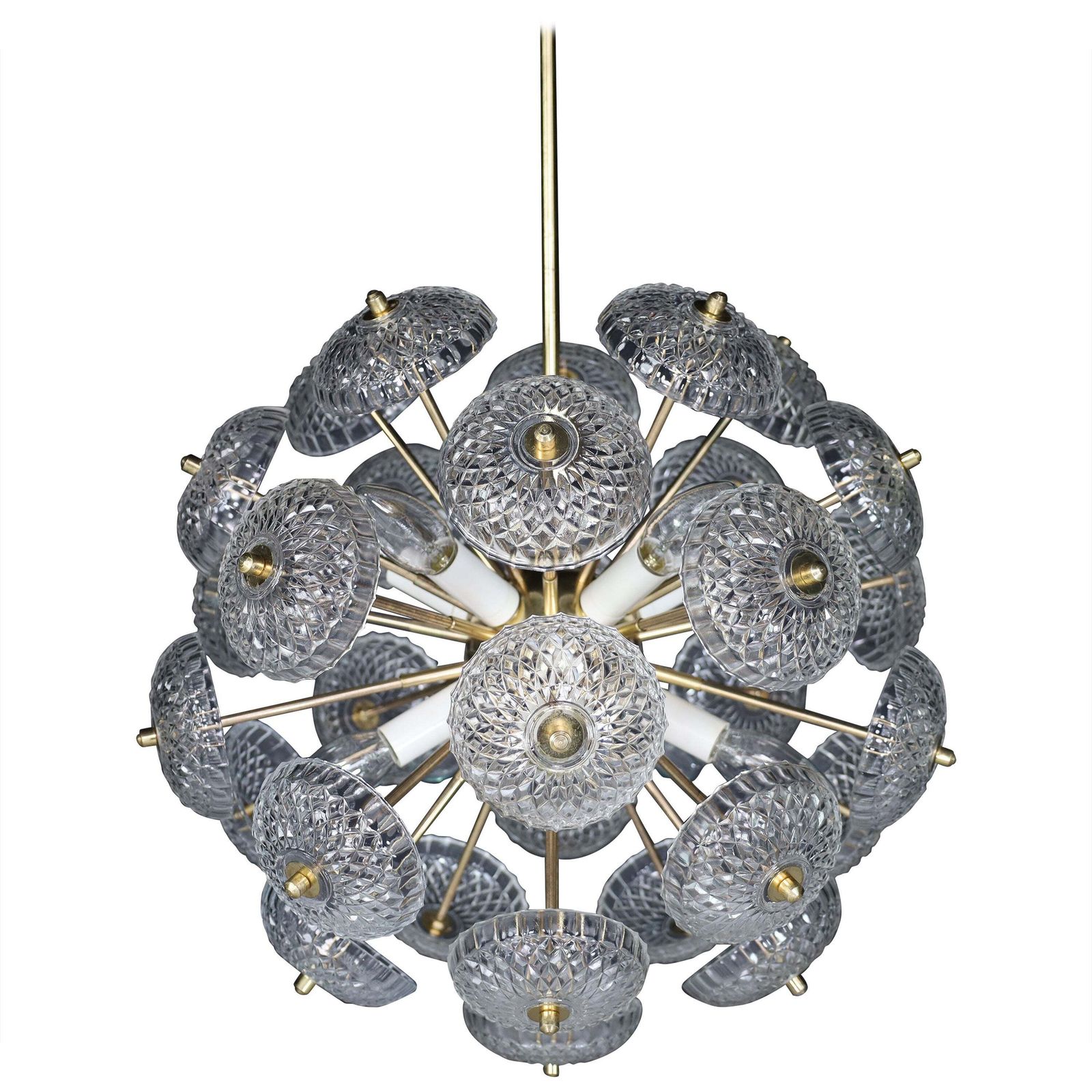 Mid Century Modern Brass Floral Glass And Brass Chandelier,  Europe, 1960s
