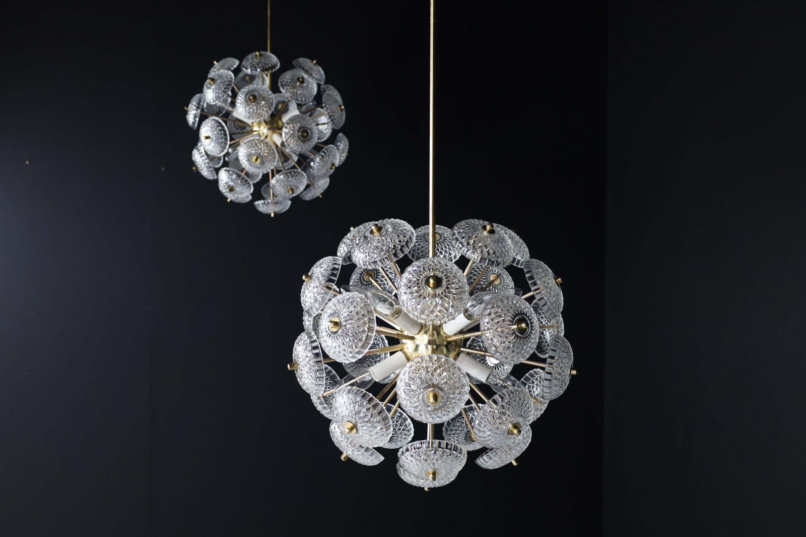 Mid Century Modern Brass Floral Glass And Brass Chandelier,  Europe, 1960s photo buy