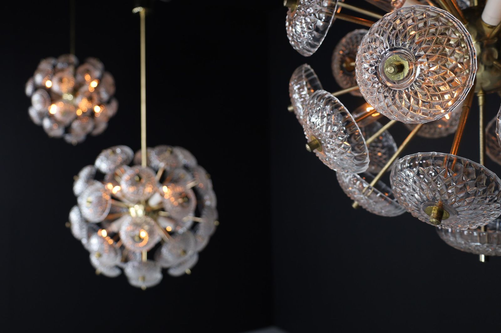 Mid Century Modern Brass Floral Glass And Brass Chandelier,  Europe, 1960s photo vintage