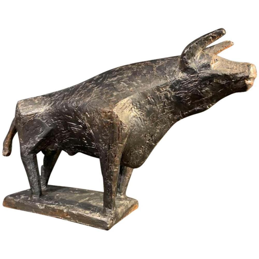photo vinterior Brutalist Glazed Stoneware Bull Animal Sculpture By Mario Peruggini, 1960s