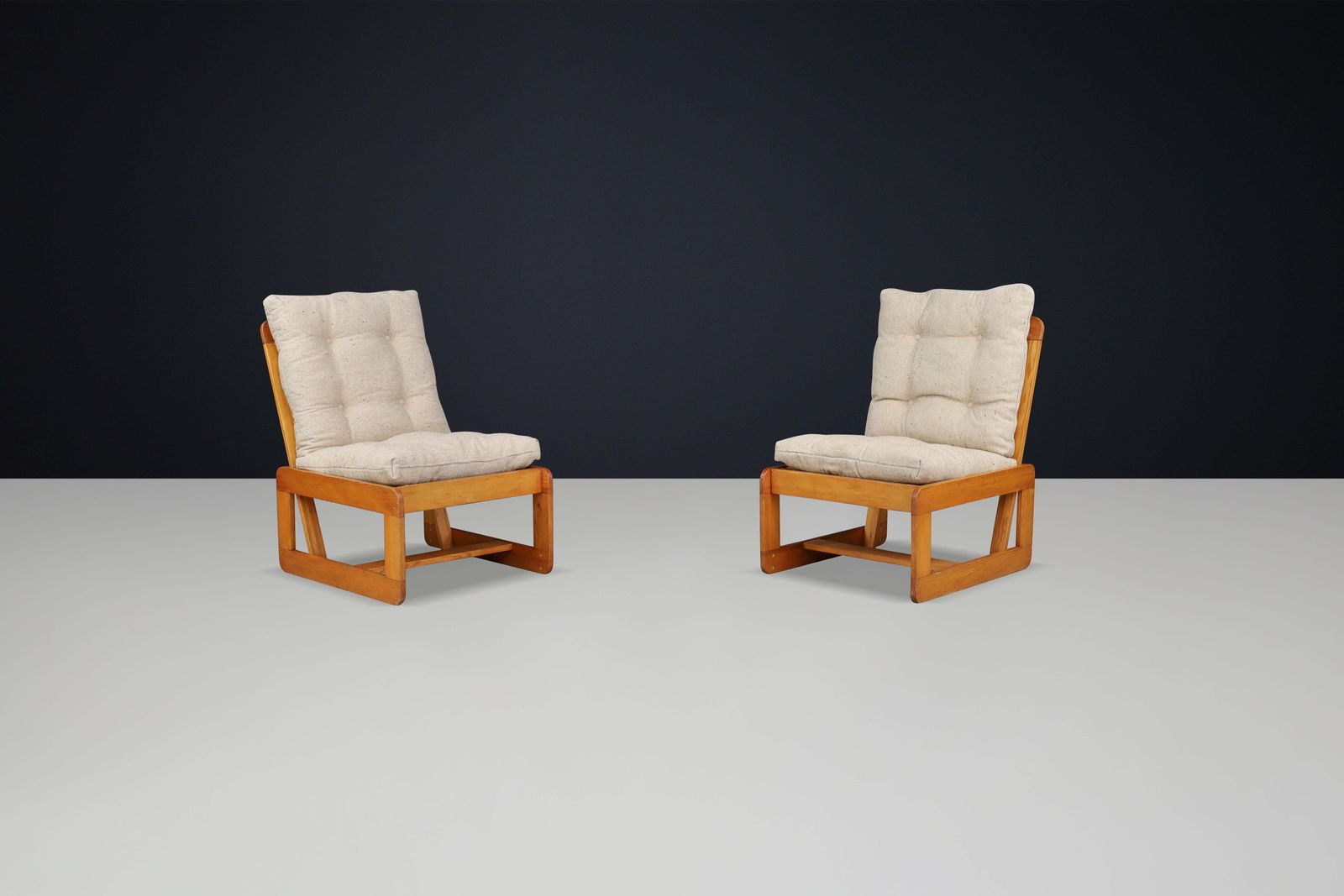 Pinewood Lounge Chairs In Original Jute Fabric Italy 1970s photo furniture