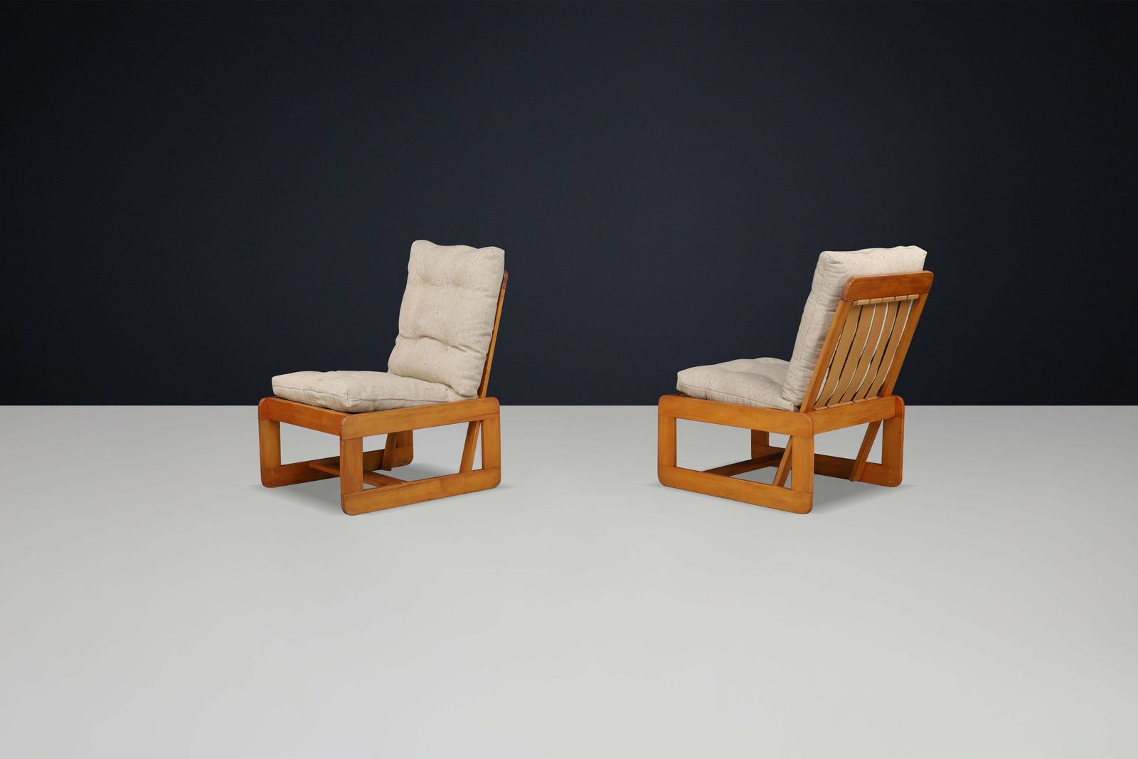Pinewood Lounge Chairs In Original Jute Fabric Italy 1970s photo buy