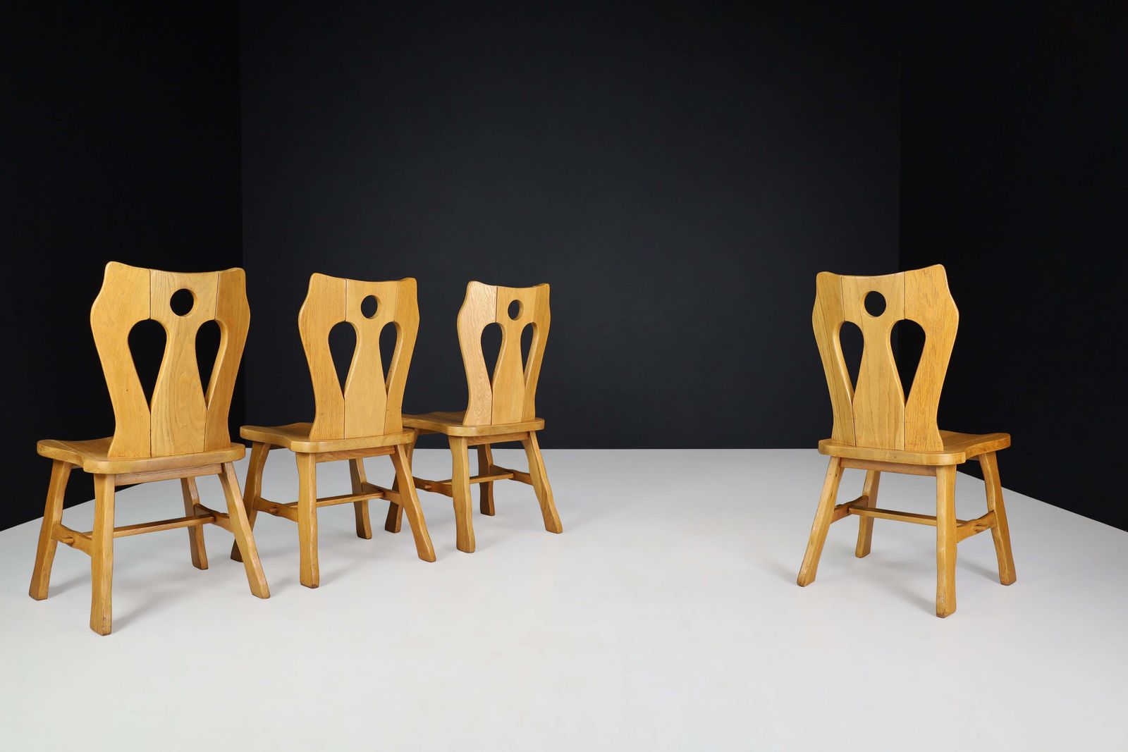 Set Of Four Brutalist Chairs In Blond Oak, Belgium, 1960s photo 1671.0