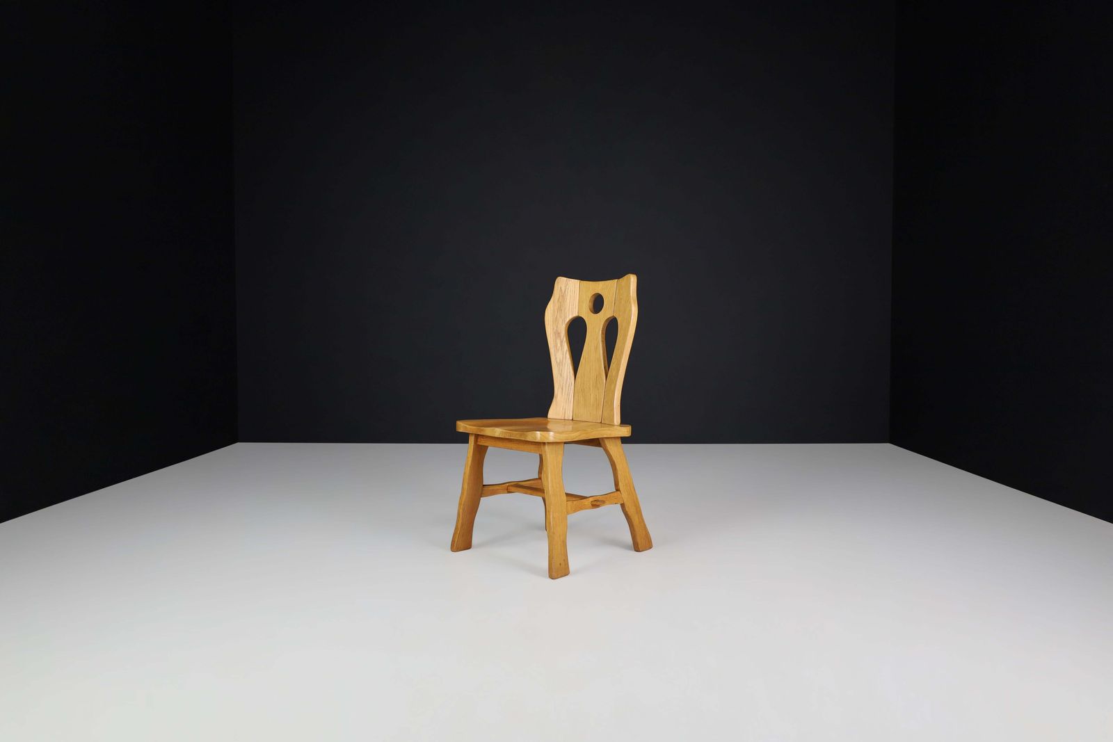 Set Of Four Brutalist Chairs In Blond Oak, Belgium, 1960s photo vintage