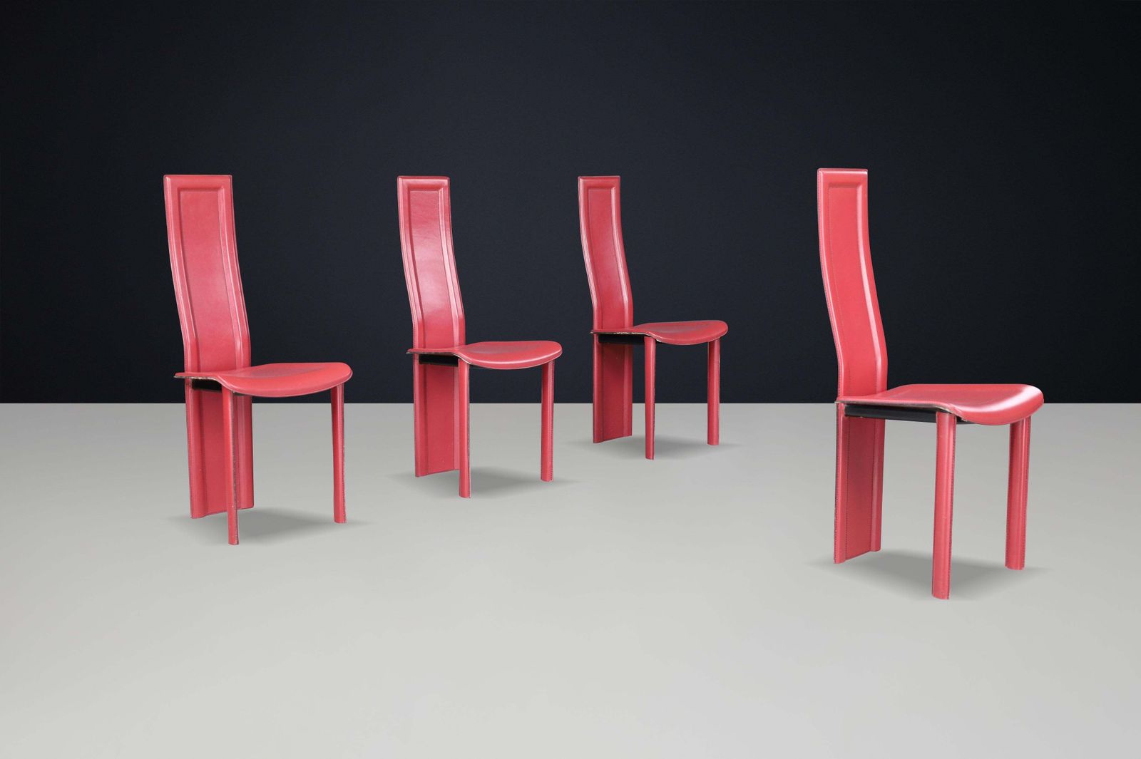 Red Leather ‘Alice’ High Back Dining Chairs By Giorgio Cattelan, Italy, 1980 photo for sale
