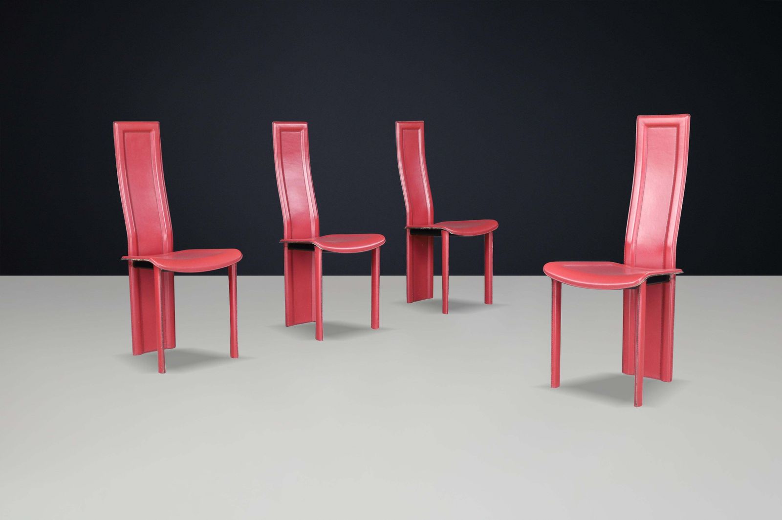Red Leather ‘Alice’ High Back Dining Chairs By Giorgio Cattelan, Italy, 1980 photo 3205.0