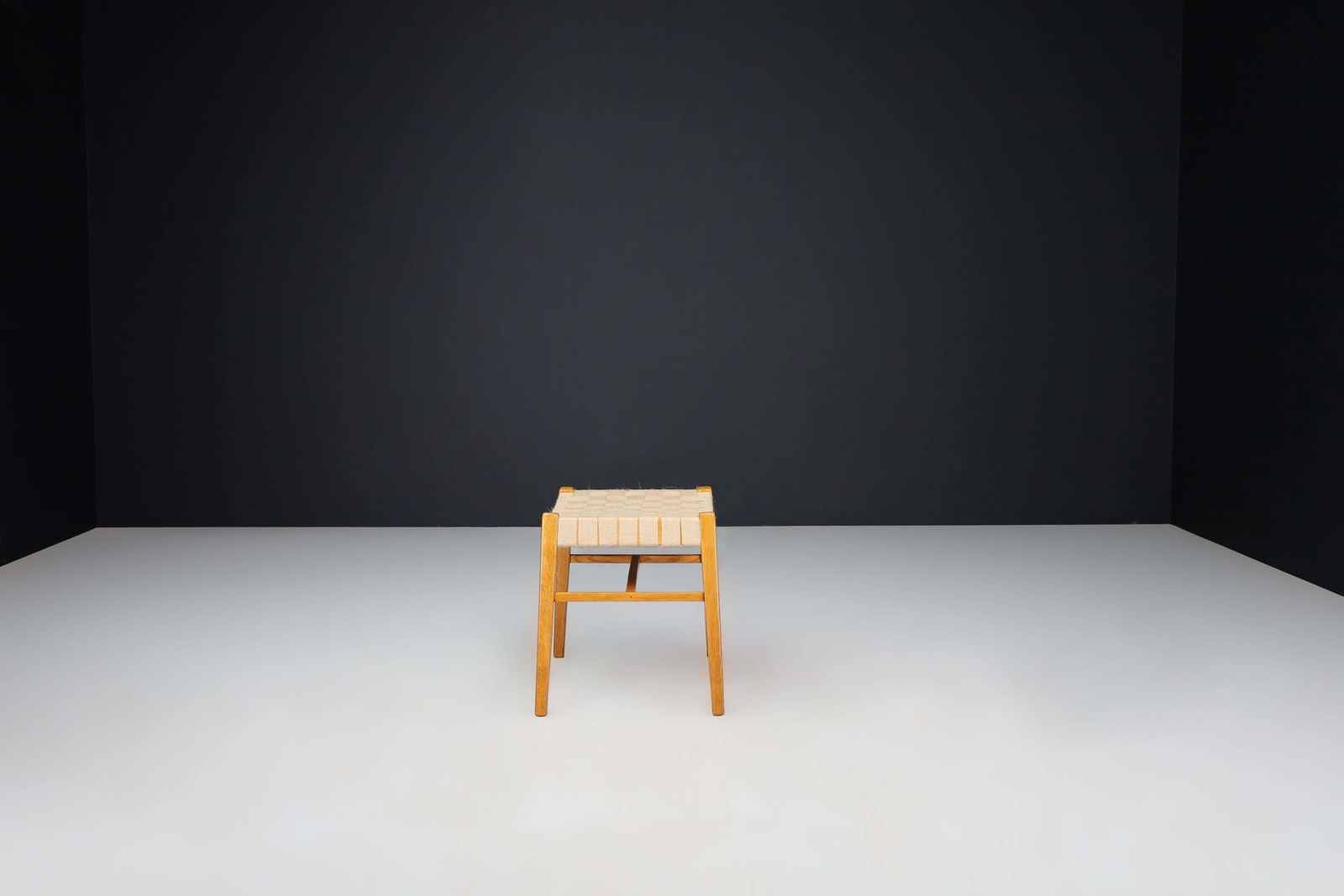 Mid Century Modern Oak And Canvas Stool By Jan Vaněk, Prague, 1940s photo for sale