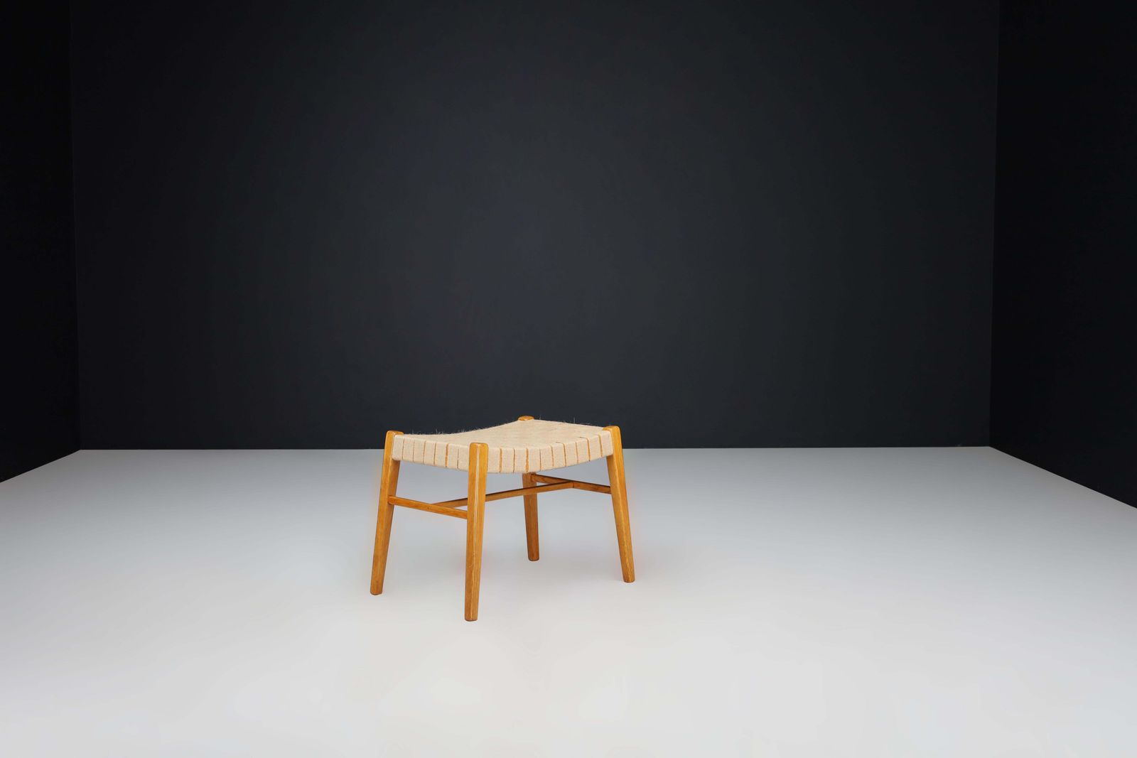 Mid Century Modern Oak And Canvas Stool By Jan Vaněk, Prague, 1940s photo buy