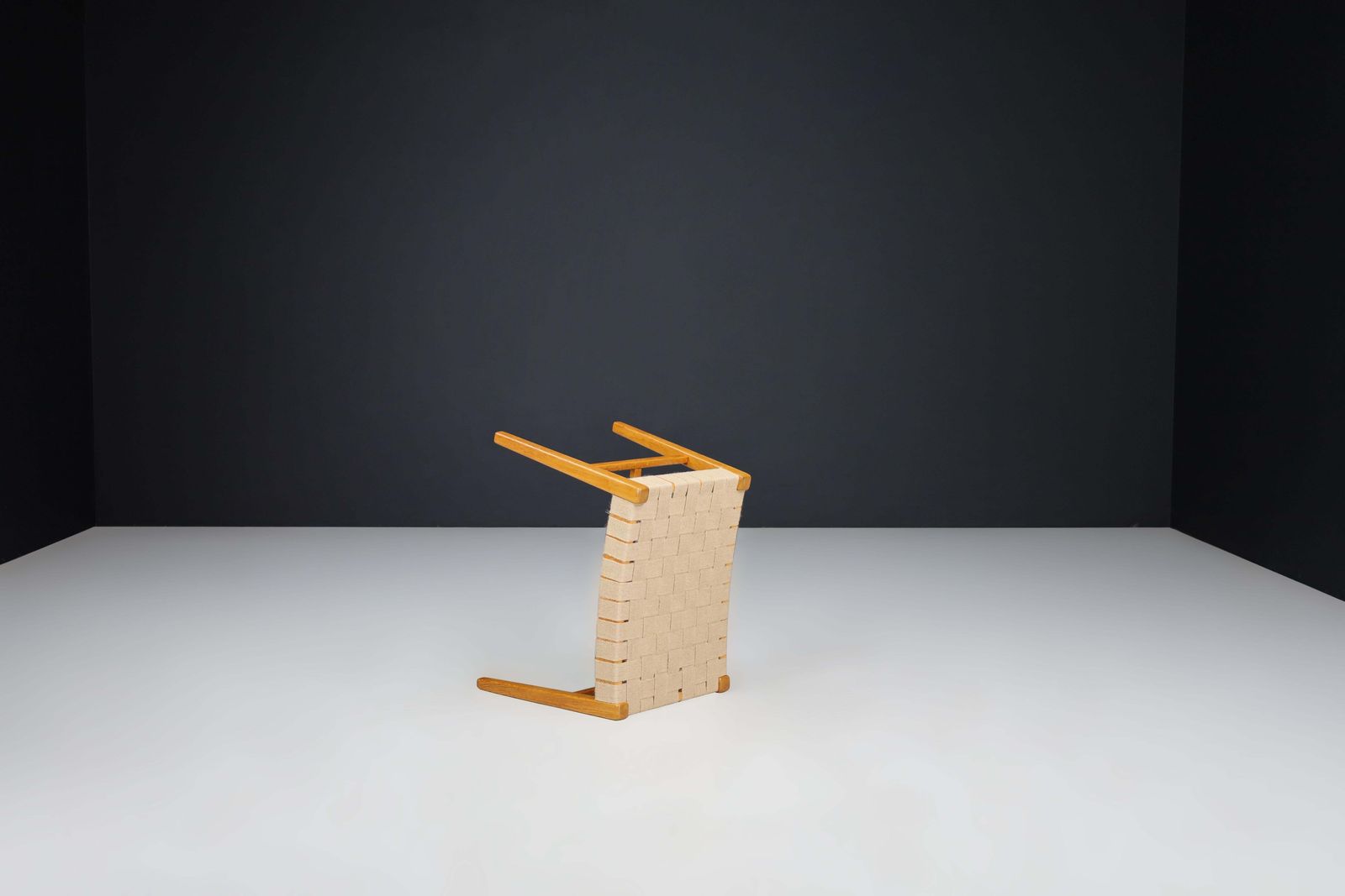Furniture Mid Century Modern Oak And Canvas Stool By Jan Vaněk, Prague, 1940s photo
