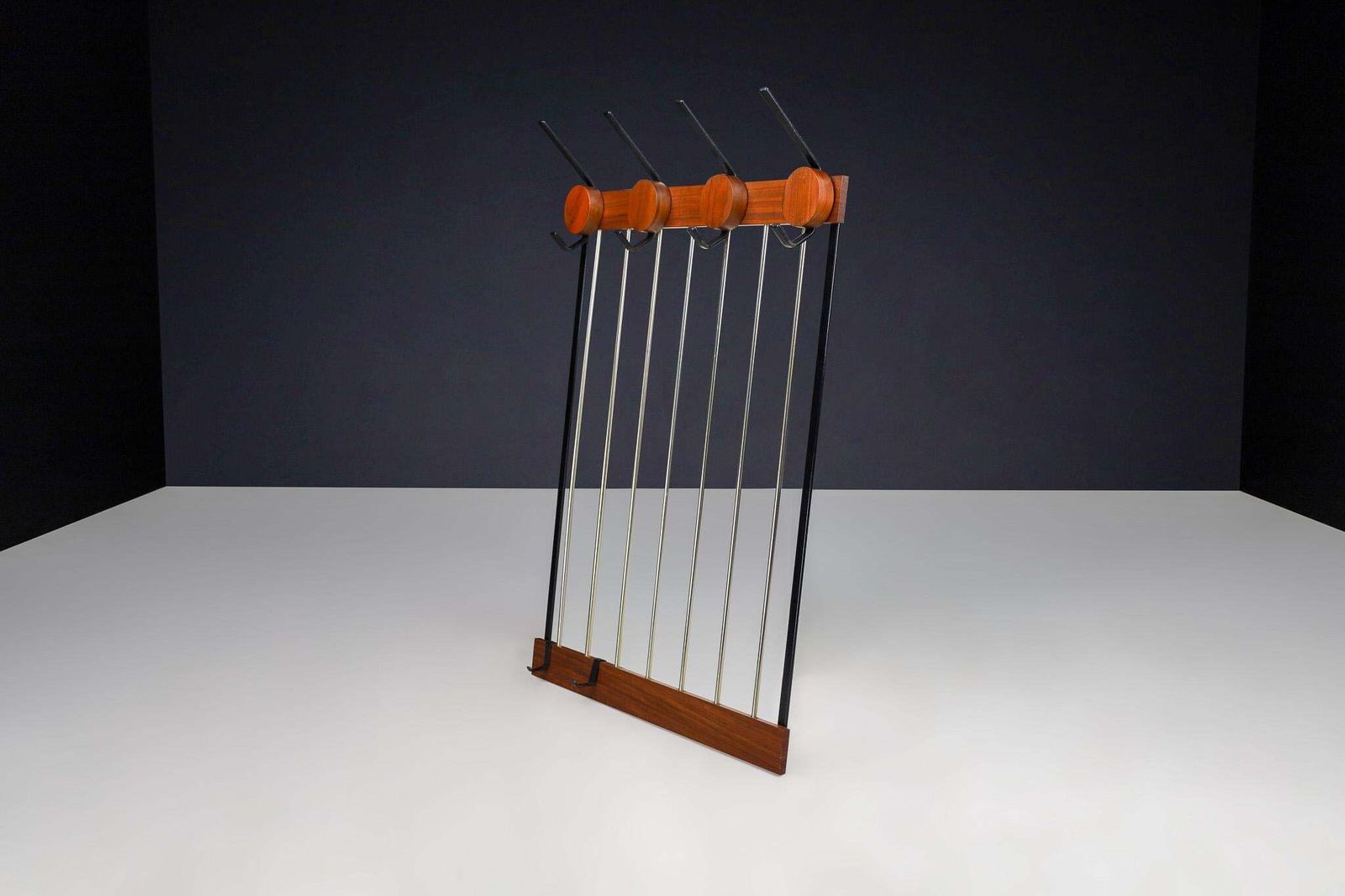 Mid Century Modern Coat Rack In Black Steel And Teak, Germany 1960s photo vinterior