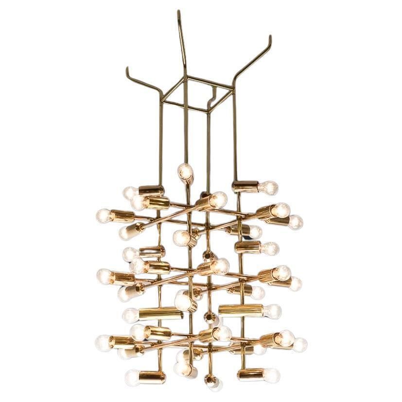 Xl Mid Century Brass Chandelier With 40 Lights, Switzerland 1960s.