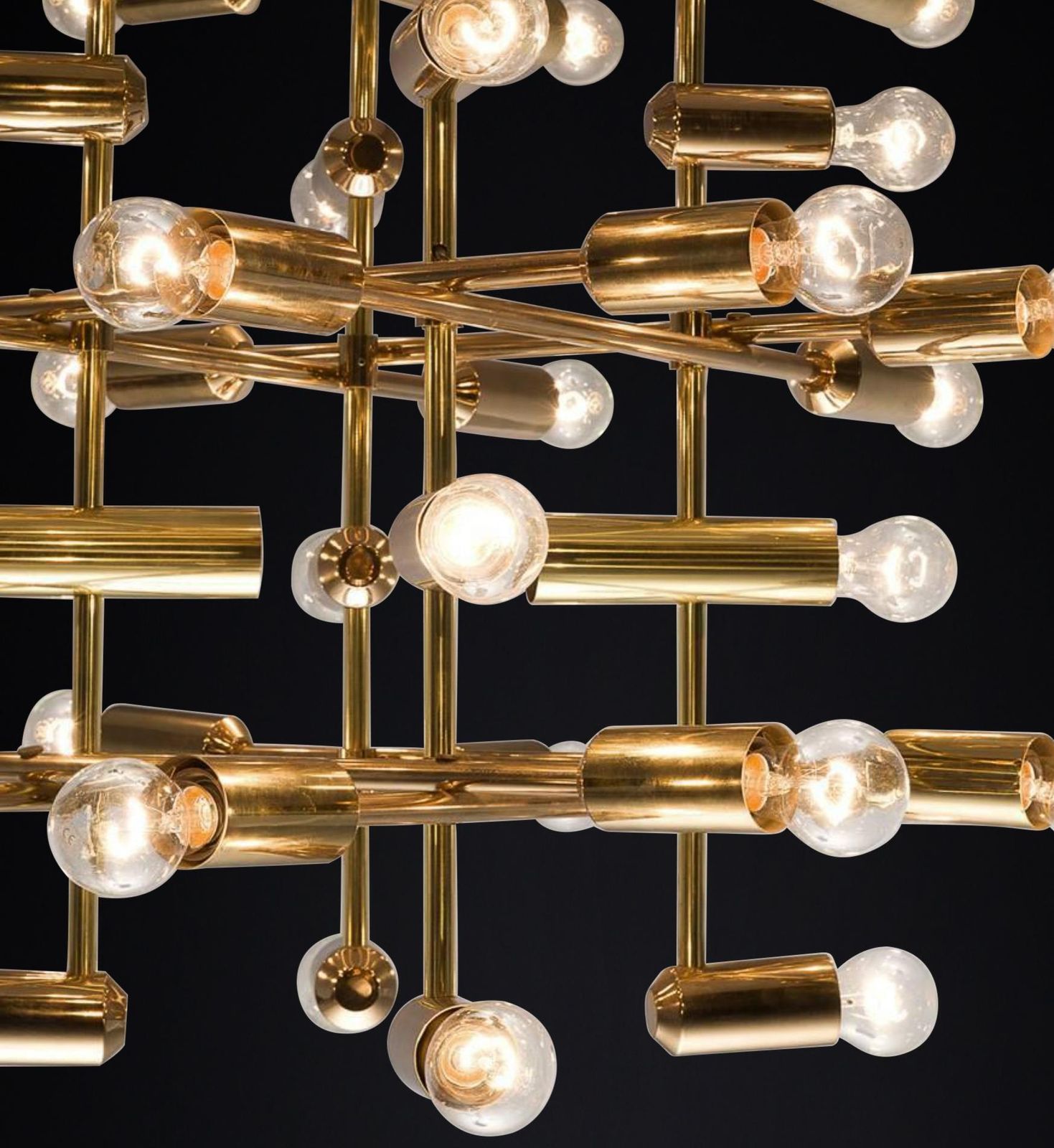 Xl Mid Century Brass Chandelier With 40 Lights, Switzerland 1960s. photo for sale