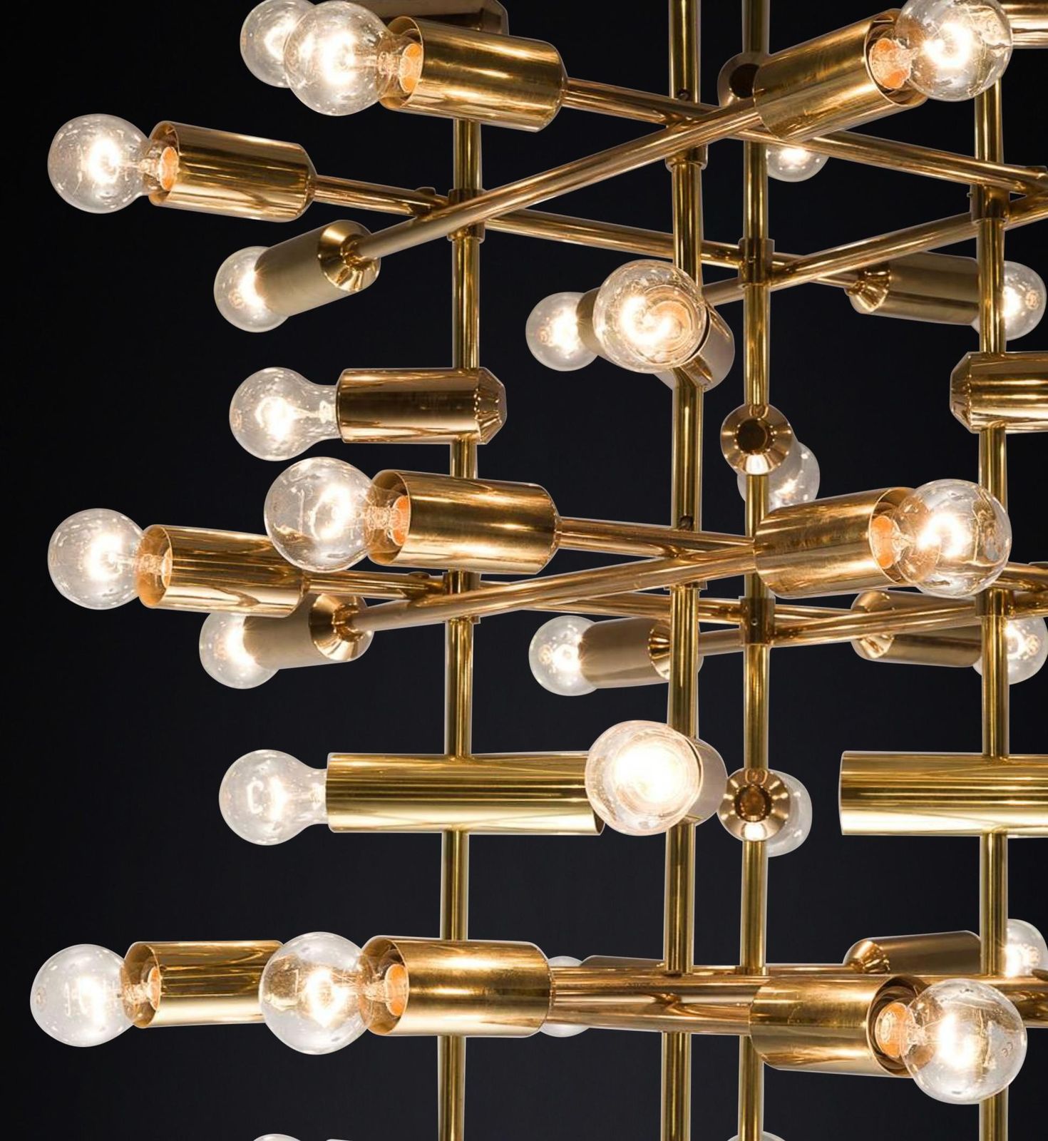 photo furniture Xl Mid Century Brass Chandelier With 40 Lights, Switzerland 1960s.