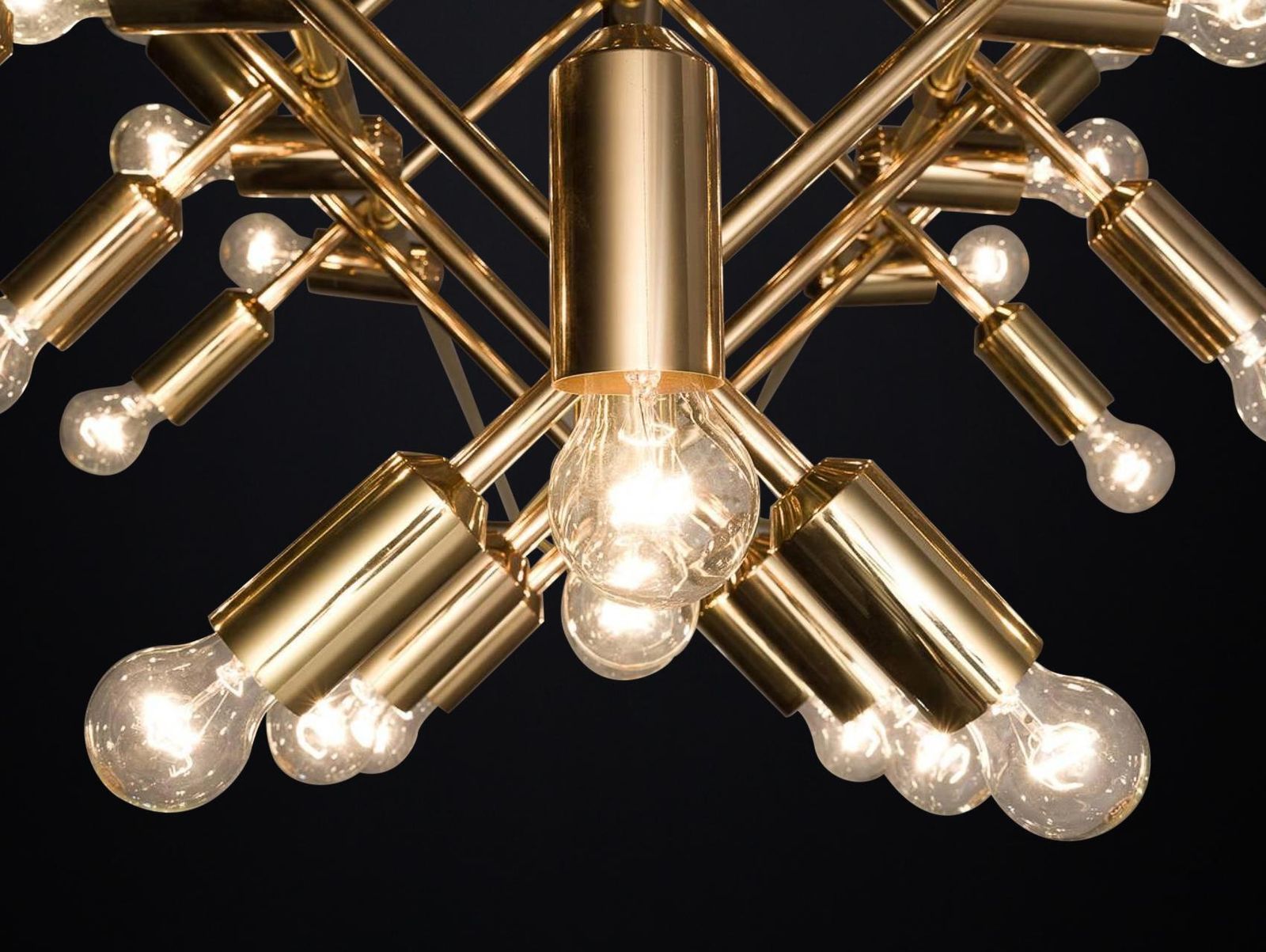 Lighting Xl Mid Century Brass Chandelier With 40 Lights, Switzerland 1960s. photo