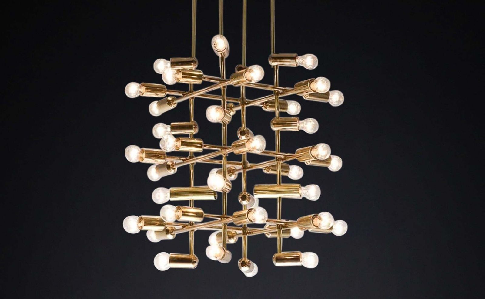 3778.0 Xl Mid Century Brass Chandelier With 40 Lights, Switzerland 1960s. photo