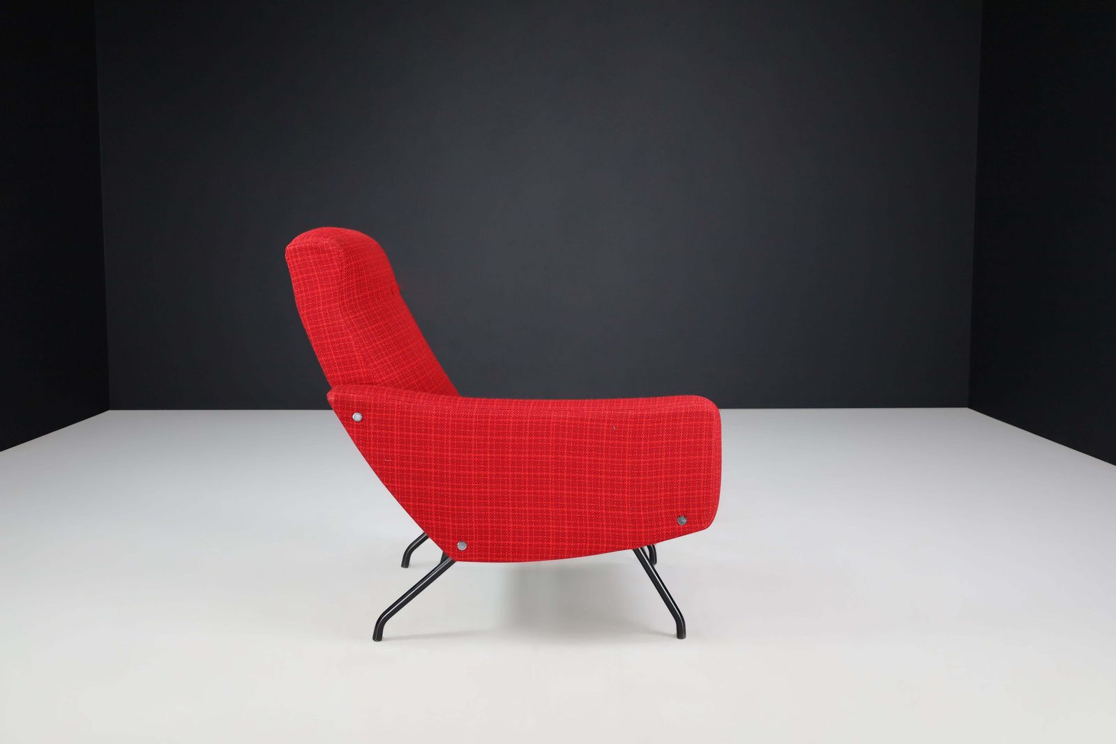 photo furniture Joseph André Motte Sectional Sofa Two Seat Red Original Upholstery France, 1950