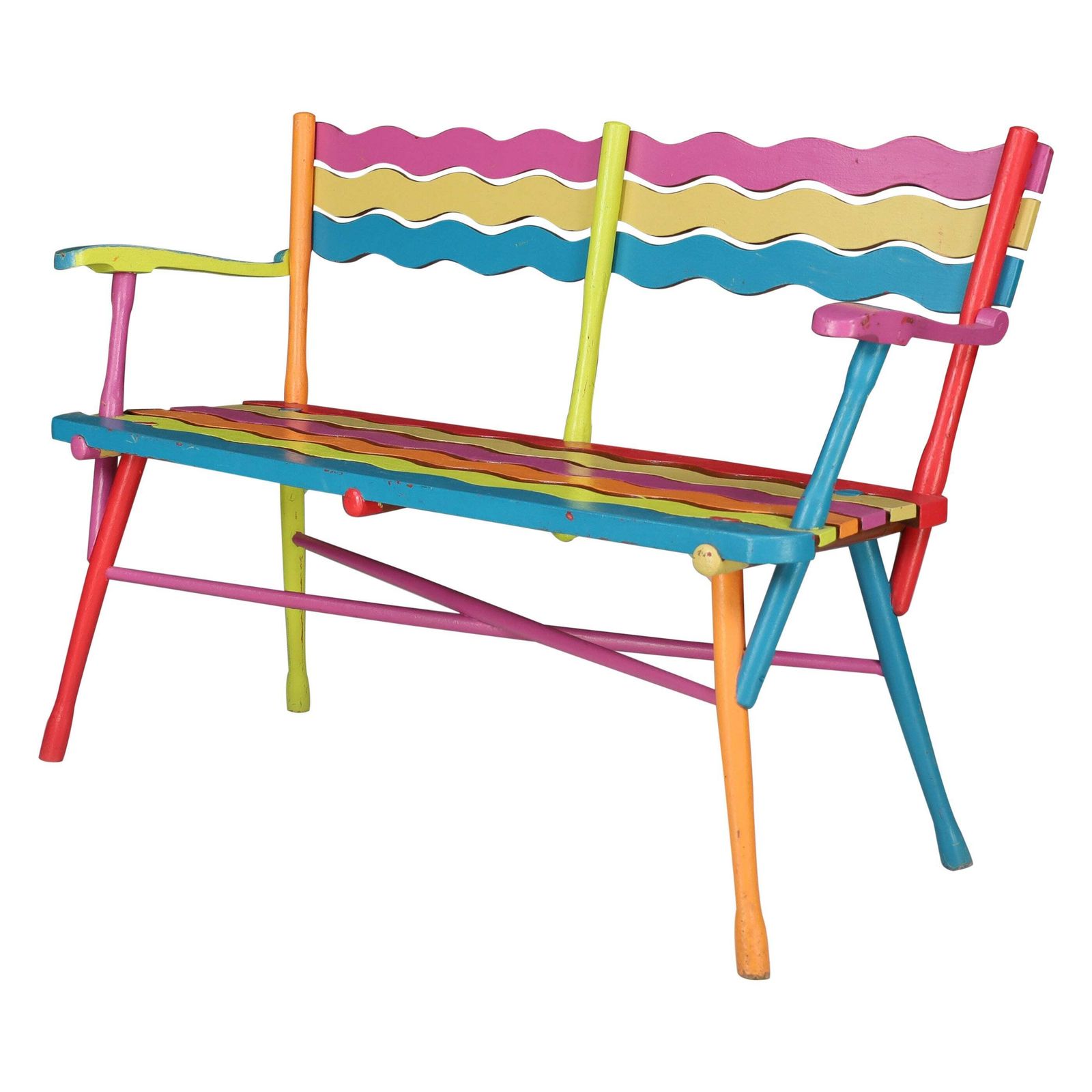 French Mid Century Painted Beechwood Bench, 1960s