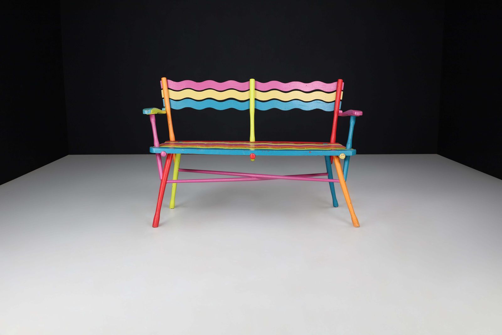 French Mid Century Painted Beechwood Bench, 1960s photo 2406.0