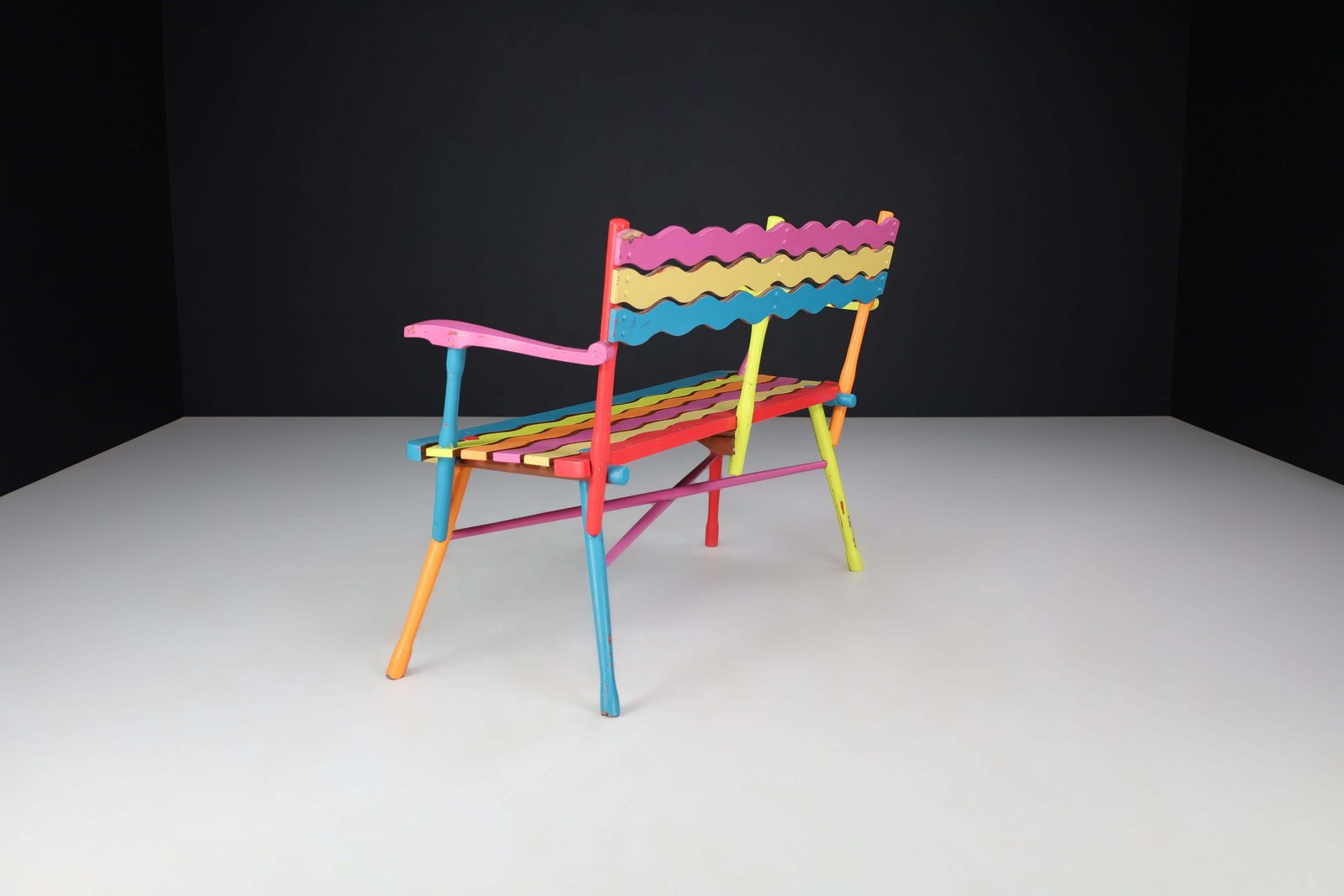 French Mid Century Painted Beechwood Bench, 1960s photo vinterior