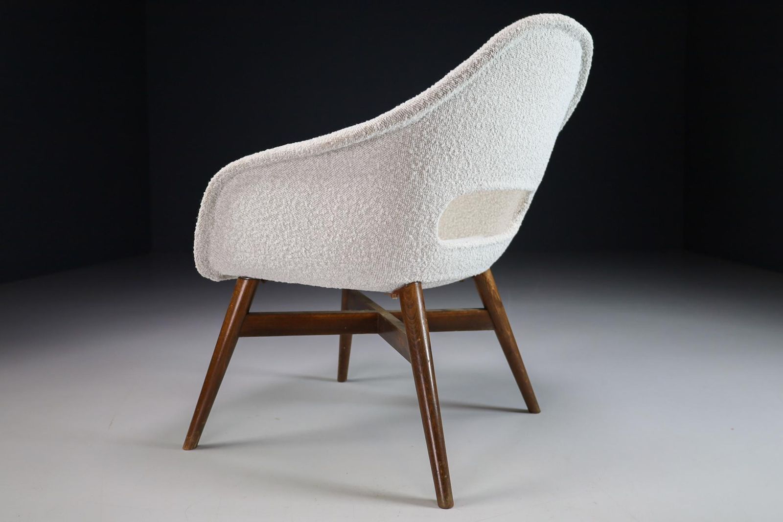 Miroslav Navratil Lounge Chair New Bouclé Upholstery, Praque 1960s photo vinterior