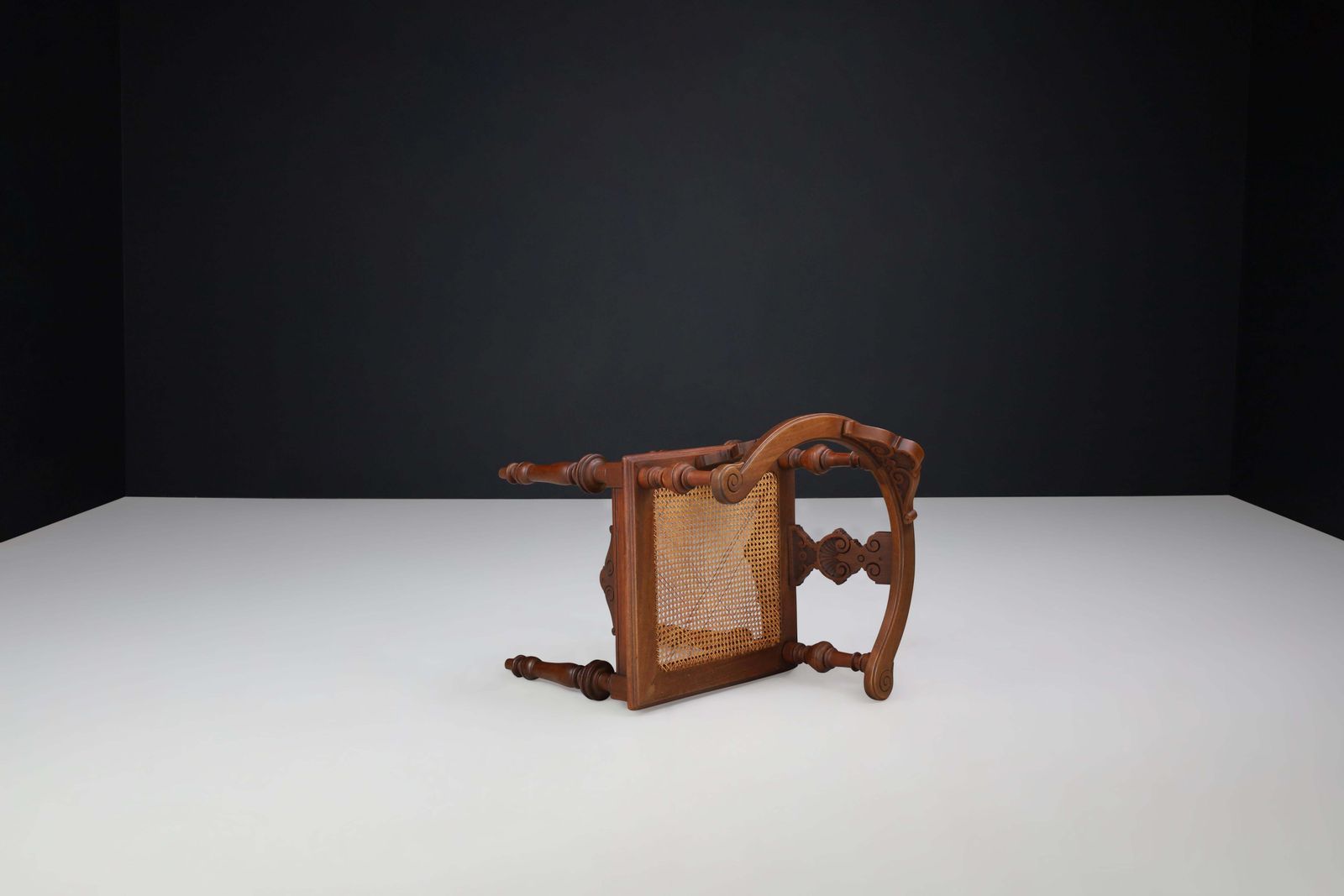 Antique German Corner Chair, Circa 1880 – Hand Carved Walnut With Cane Seat photo Furniture