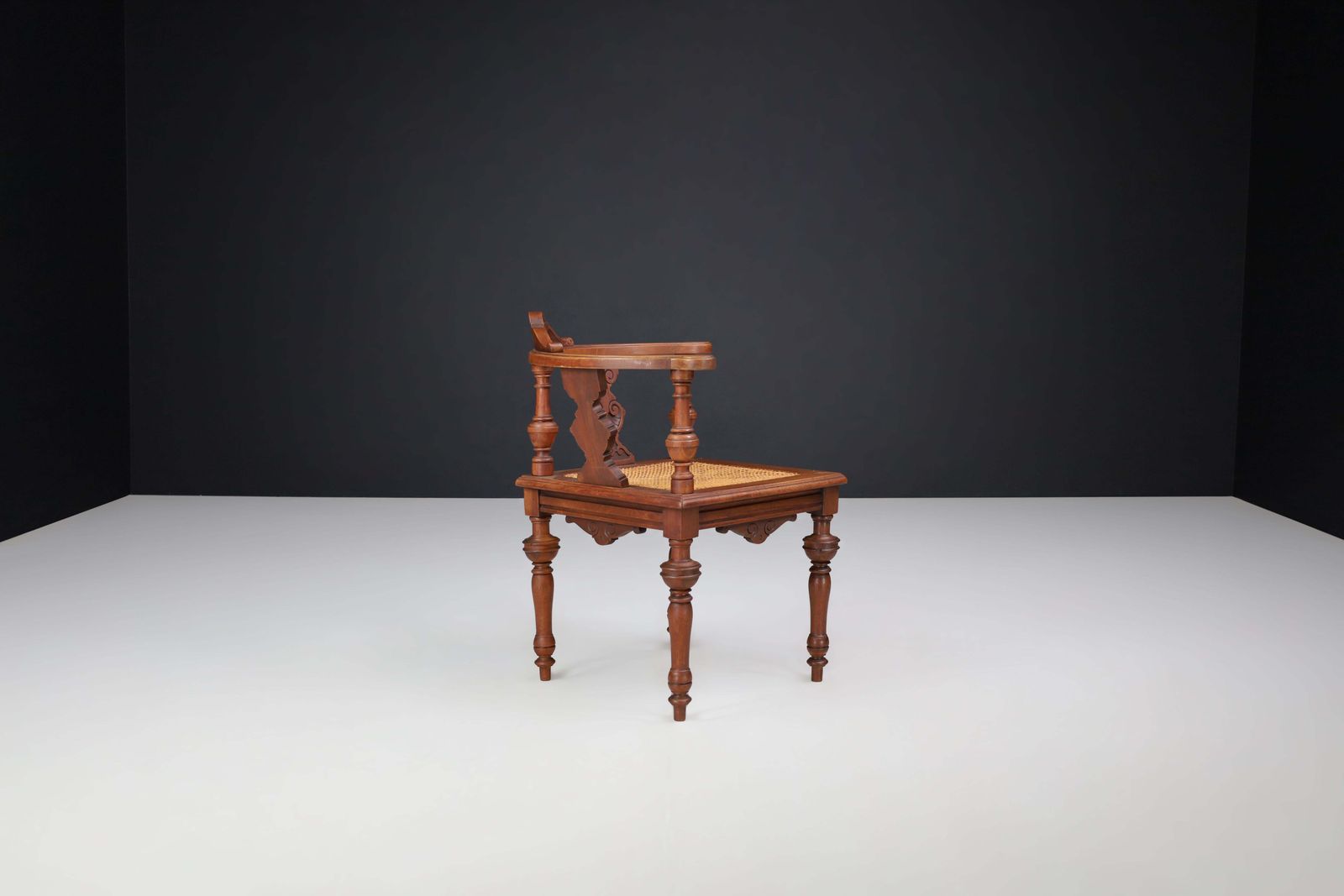 Antique German Corner Chair, Circa 1880 – Hand Carved Walnut With Cane Seat photo buy
