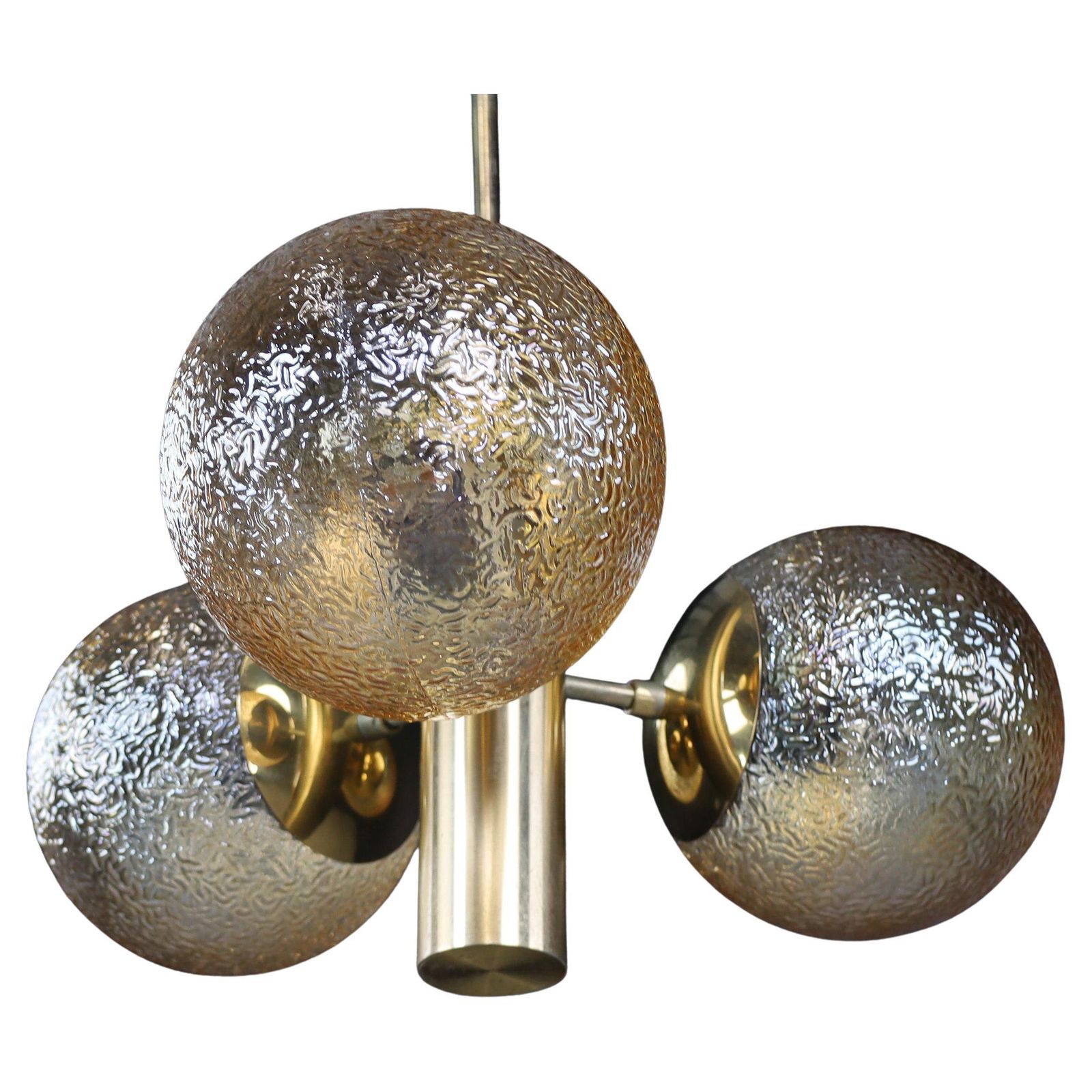 Patinated Brass Sputnik Chandelier With 3 Gold Colored Globes, Germany 1960s