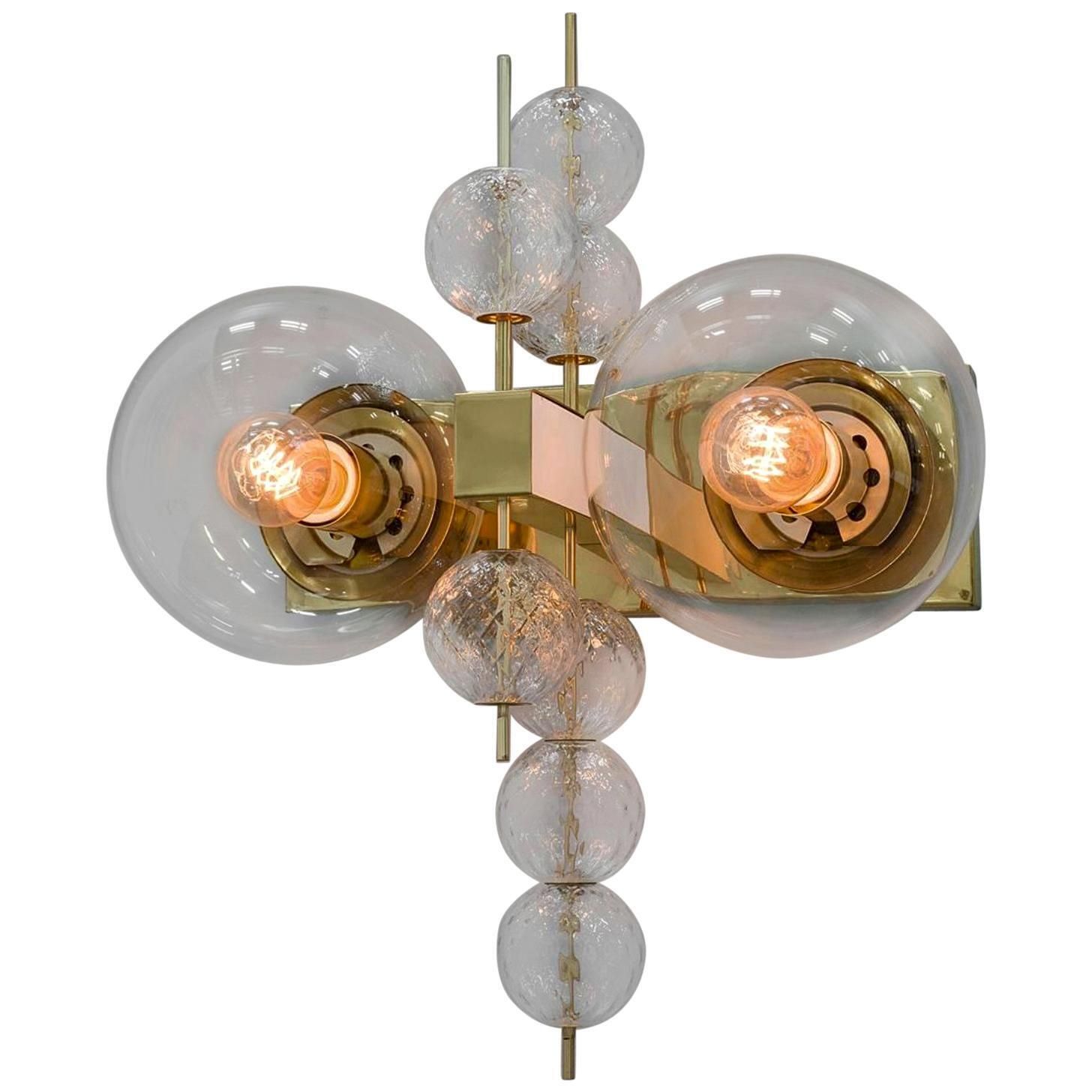 Midcentury Hotel Wall Chandelier With Brass Fixture, European, 1970s