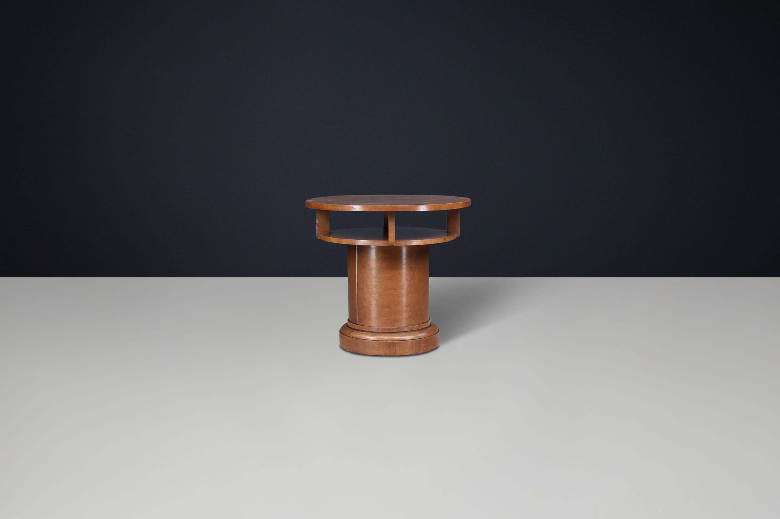 1930s Czechoslovak Art Deco Round Birch Pedestal Table With Storage. photo 1838.0