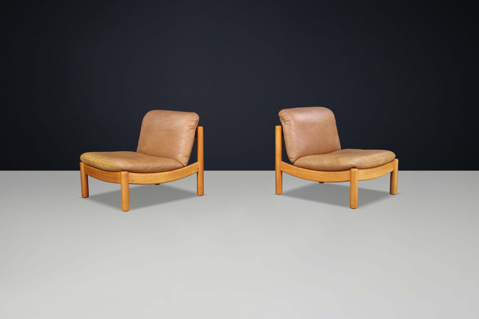 Mid Century Carl Straub Lounge Chairs In Patinated Leather, Germany, 1960s photo furniture
