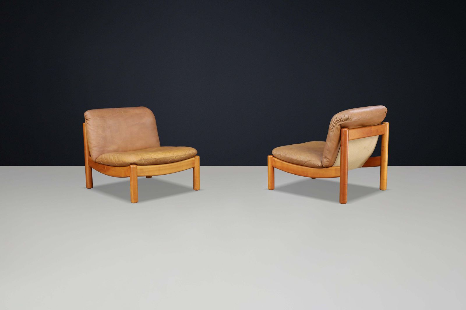 Mid Century Carl Straub Lounge Chairs In Patinated Leather, Germany, 1960s photo buy