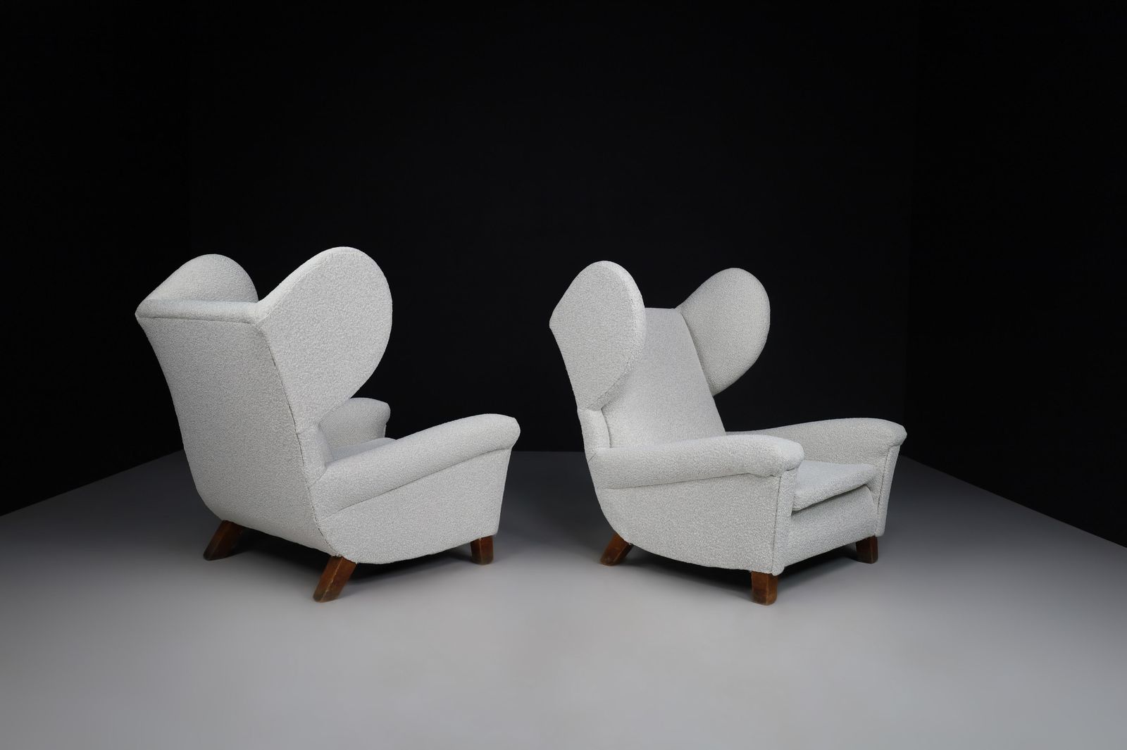 Large Monumental Midcentury Wingback Armchairs In Re Upholstered Bouclé Fabric photo Furniture