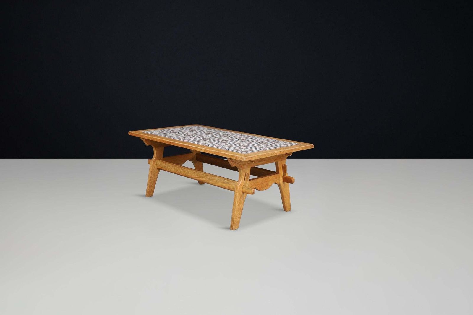 Scandinavian Modern Oak Coffee Table With Tiled Top, Denmark 1950s photo for sale