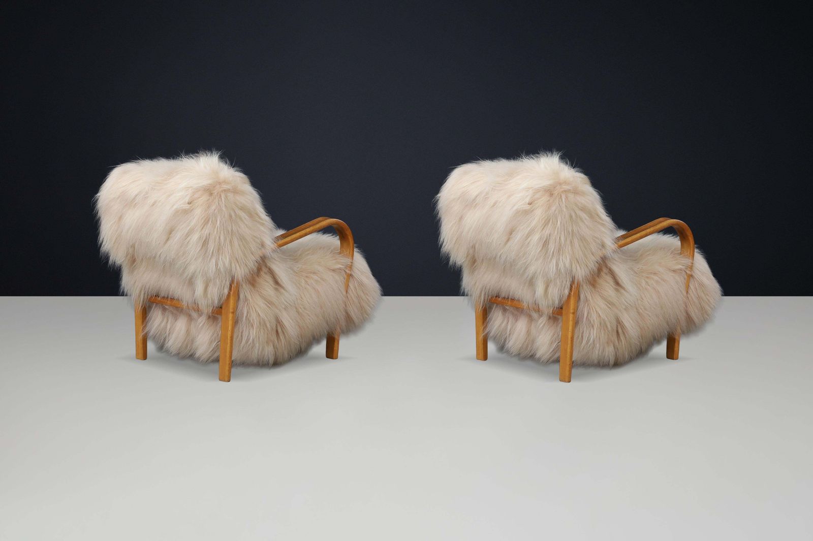 Patinated Bentwood Lounge Chairs By Kozelka & Kropáček In Long Haired Icelandic. photo Furniture