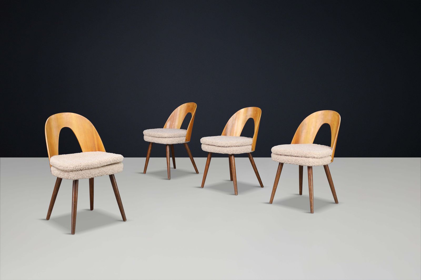 Antonin Suman For Tatra Dining Room Chairs In Walnut And Teddy Upholstery, 1960s photo furniture