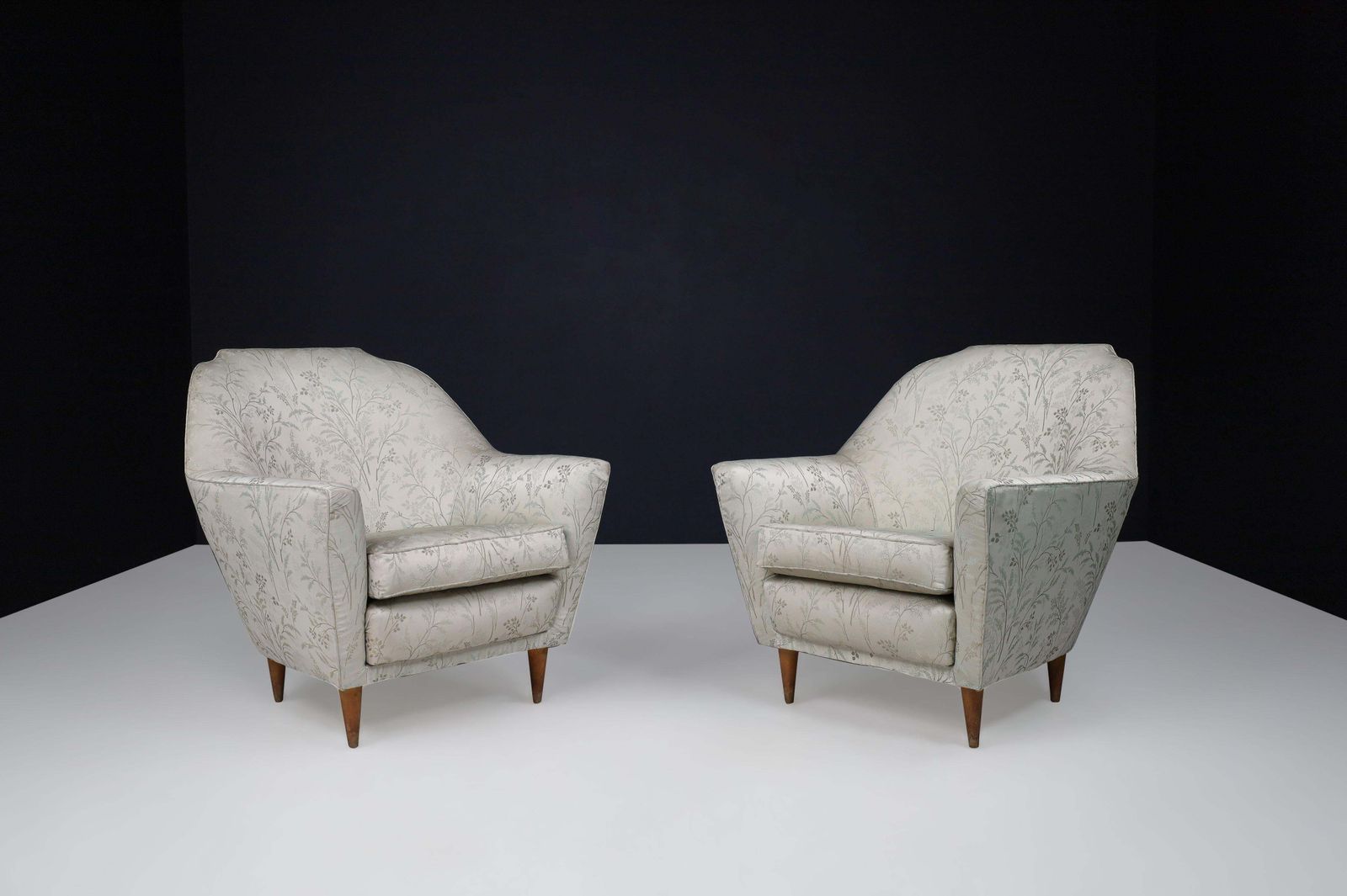 Mid Century Armchairs In Fabric And Tapered Wooden Legs, Italy 1950s photo furniture
