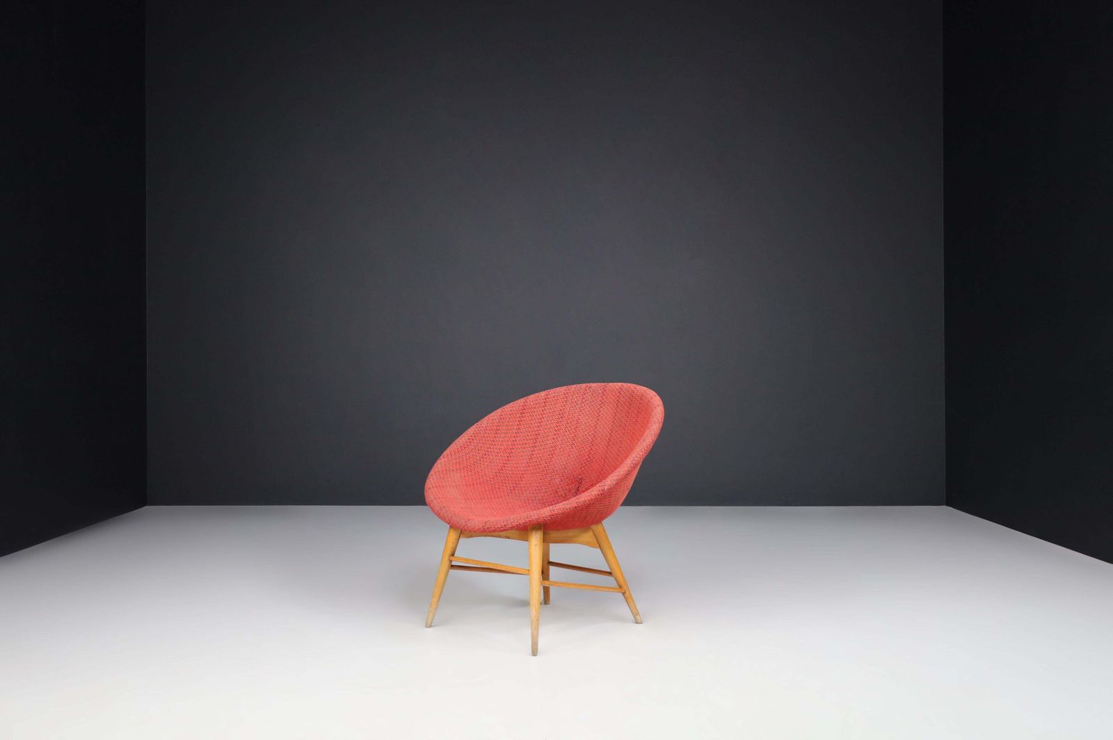 Miroslav Navratil Basket Chairs In Original Red Fabric, 1960 photo Furniture