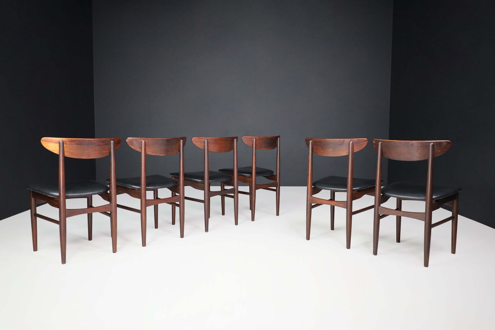 Dyrlund Hardwood And Black Leather Dining Chairs, Denmark, 1960s photo for sale