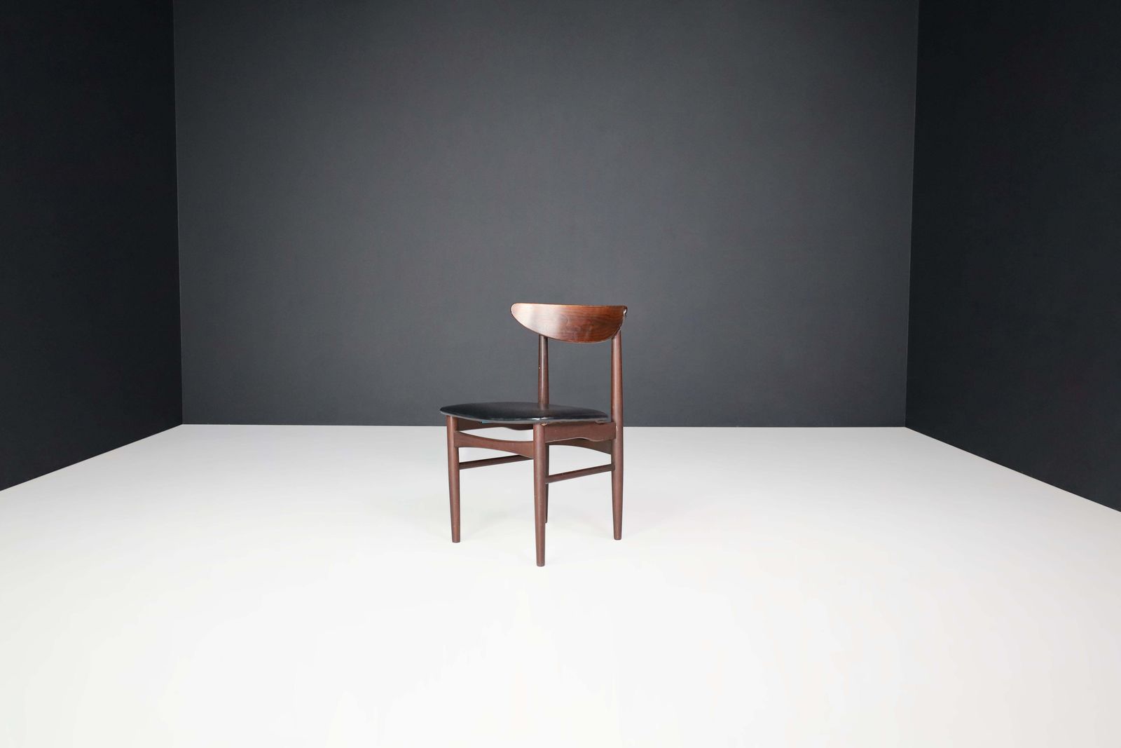 Dyrlund Hardwood And Black Leather Dining Chairs, Denmark, 1960s photo Furniture