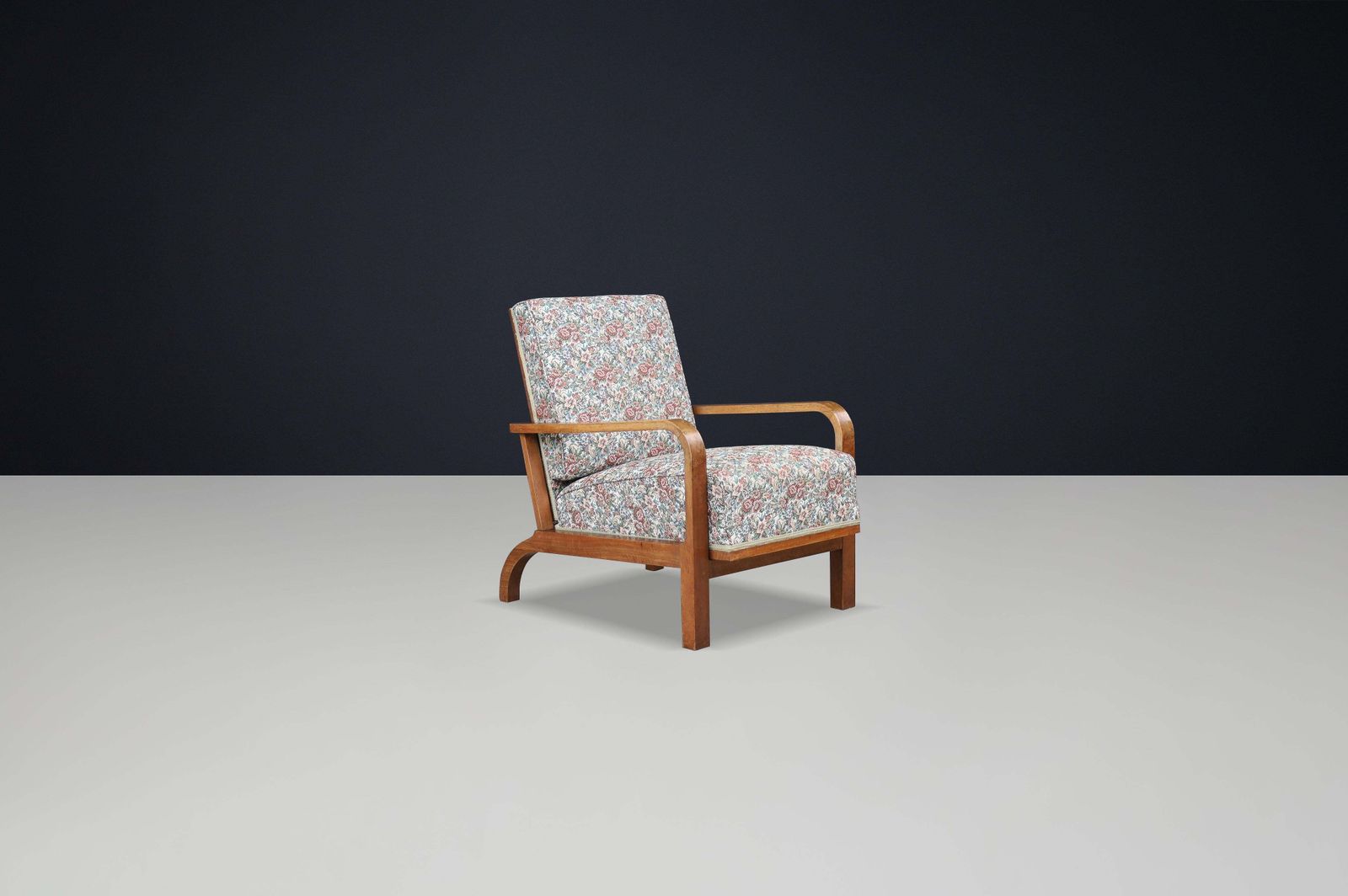 1930s Czechoslovak Reclining Armchair In Original Floral Upholstery photo 1397.0