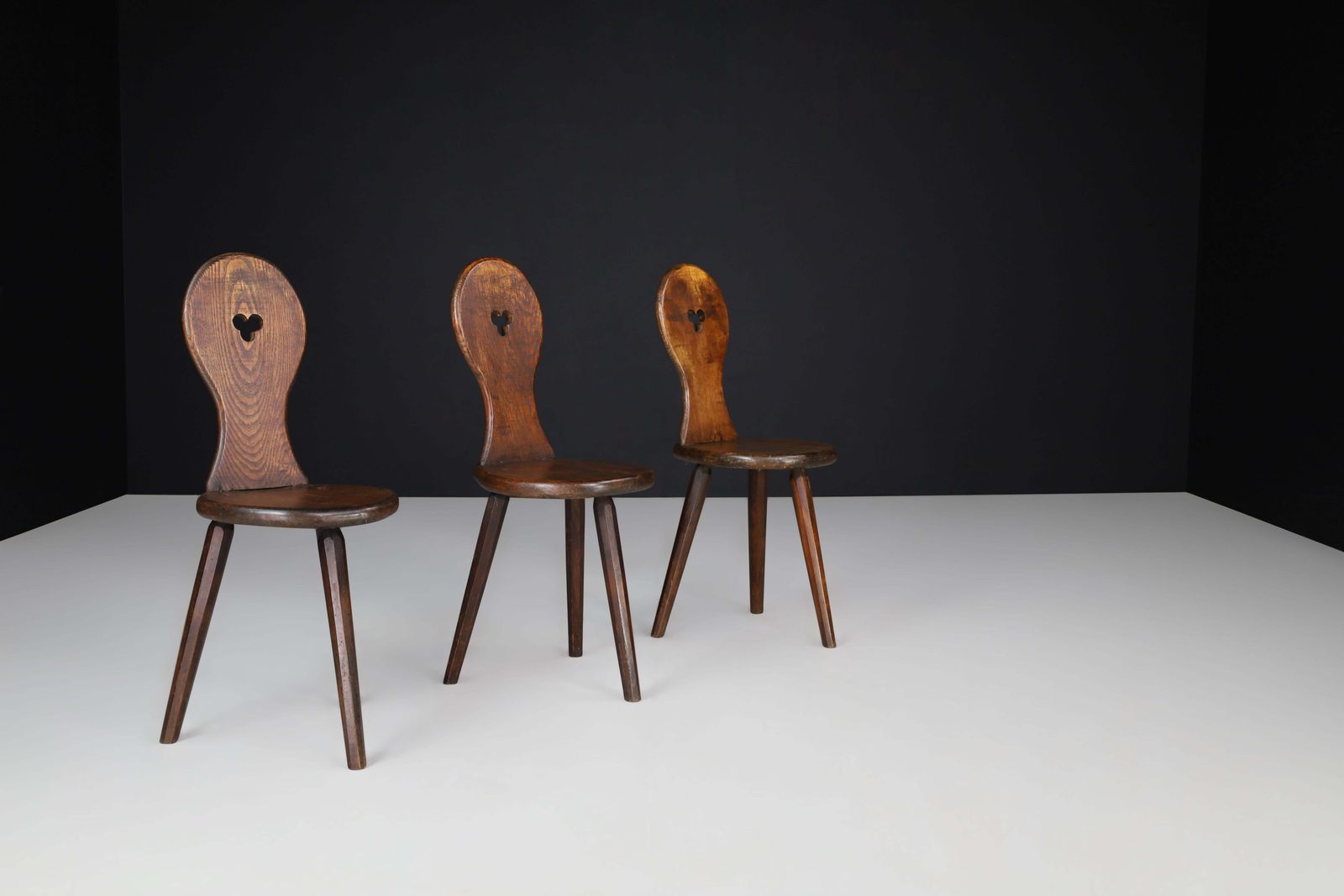 Set Of 4 French Oak Alpine Tripod Chairs, 1950s photo furniture