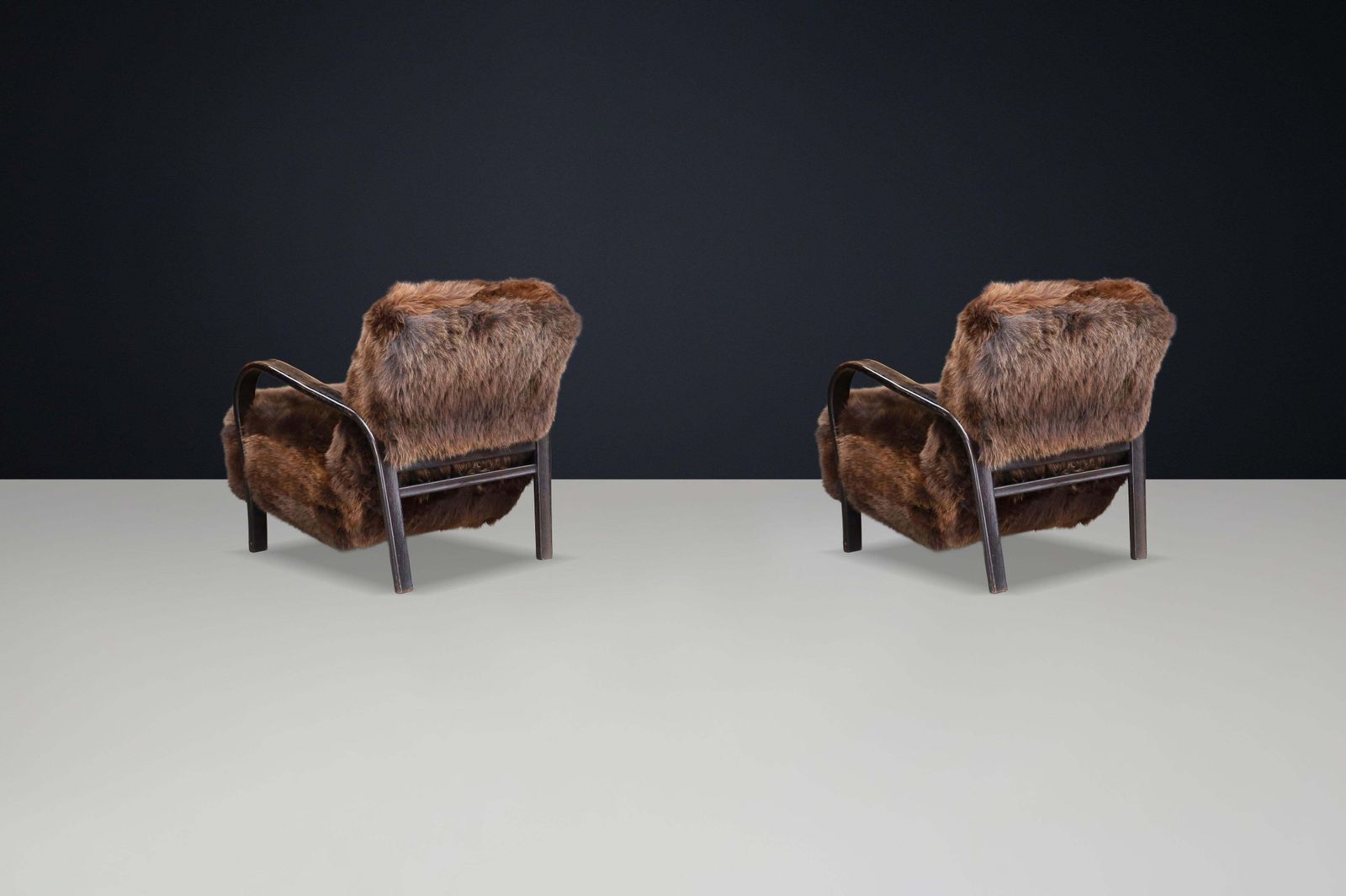 1940s Kozelka & Kropacek Armchairs In Texel Sheepskin & Patinated Bentwood photo 6038.0