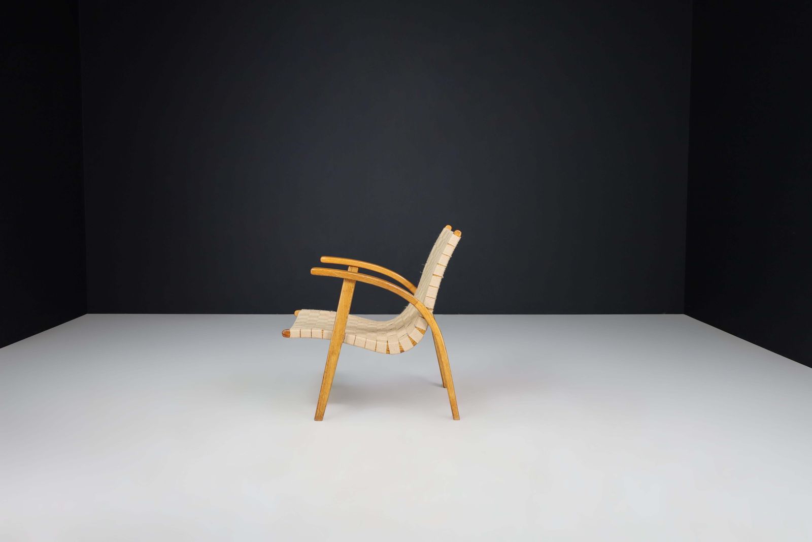 Jan Vanek Easy Chair In Oak Bentwood And Canvas, Praque, The 1930s photo vintage