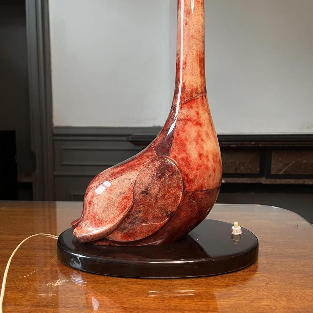 photo furniture Oiseau Floor Lamp In Lacquered Red Goatskin Parchment From Aldo Tura, Italy, 1950s