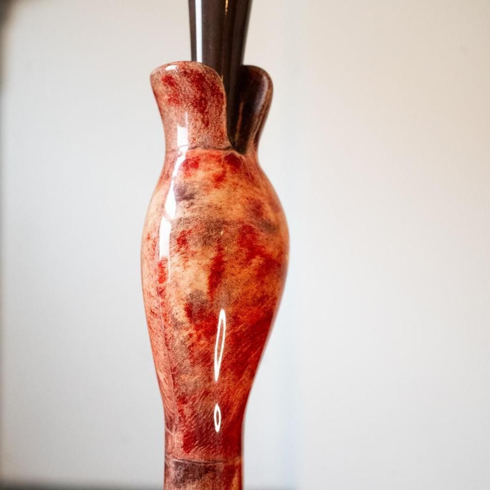 photo vinterior Oiseau Floor Lamp In Lacquered Red Goatskin Parchment From Aldo Tura, Italy, 1950s