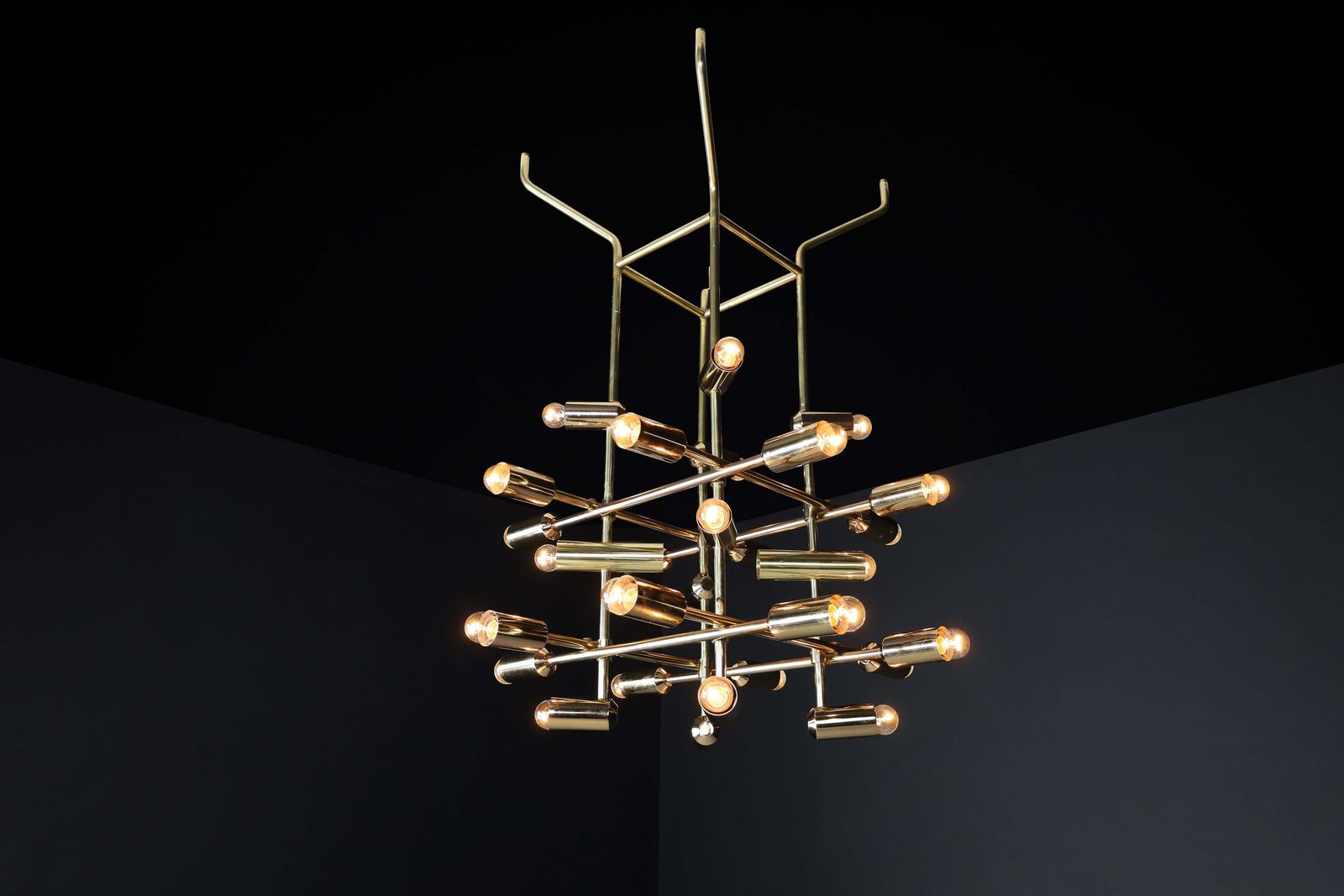 3728.0 Mid Century Brass Chandelier Wit 28 Lights, Switzerland 1960s. photo