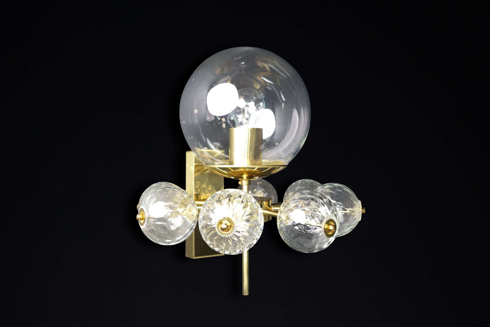 Mid Century Wall Lights With Brass Fixture & Hand Blown Glass Globes Cz 1970s photo Lighting