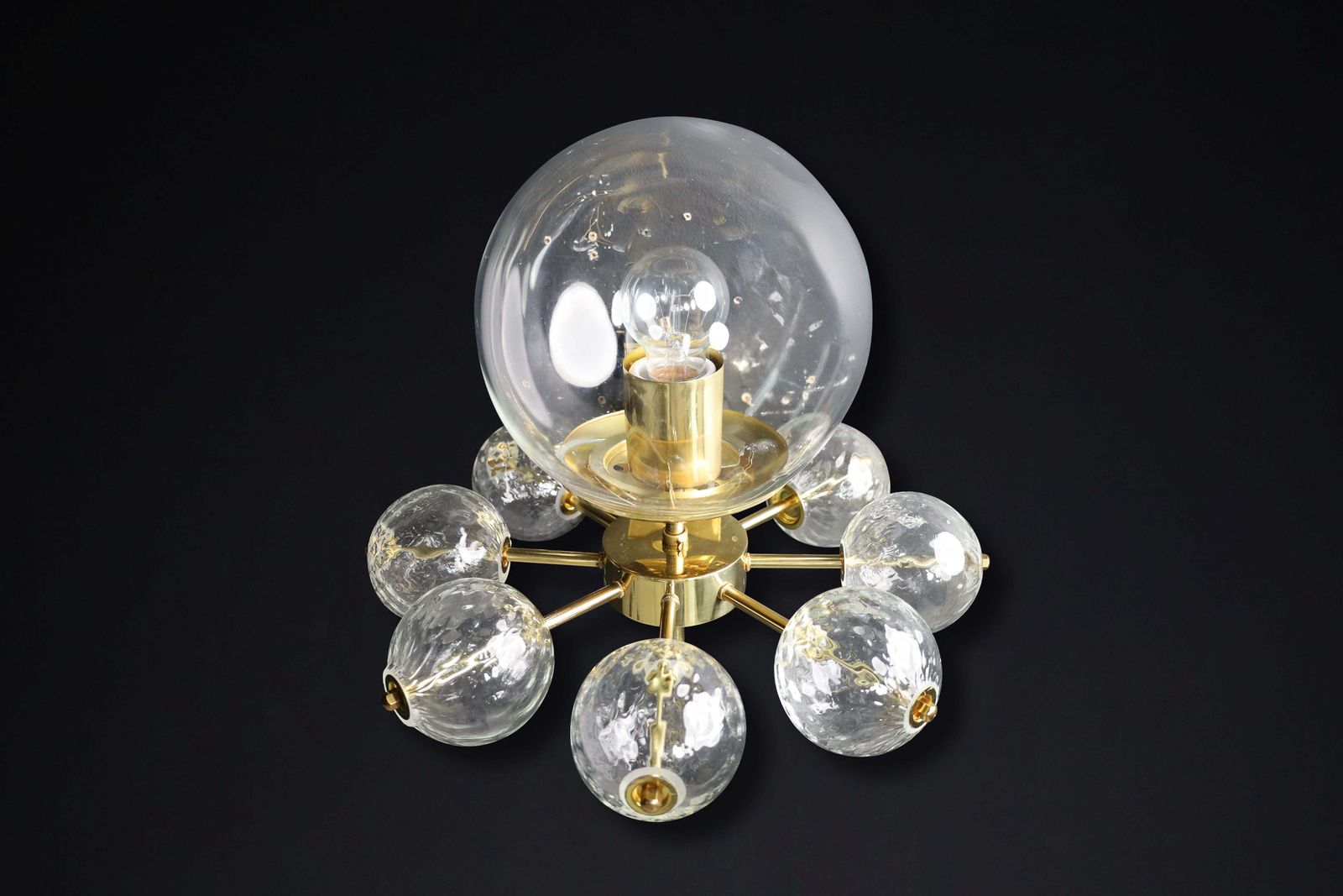 Mid Century Wall Lights With Brass Fixture & Hand Blown Glass Globes Cz 1970s photo vinterior