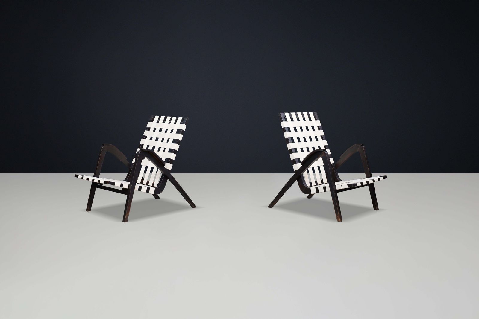 Jan Vaněk For Krásná Jizba Lounge Chairs From Oak And Canvas Czech Republic 1940 photo 3228.0